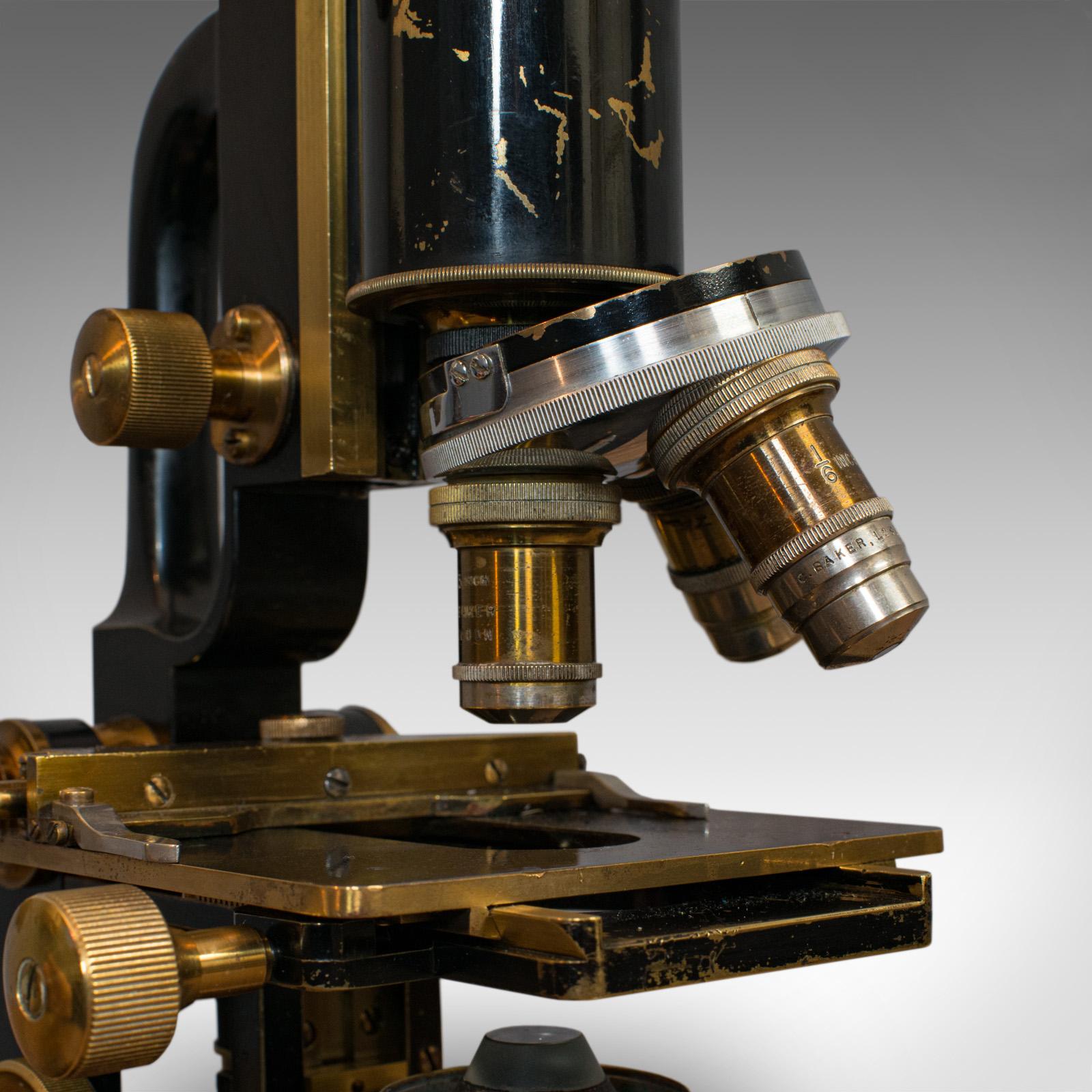 Antique Microscope, English, Brass, Scientific Instrument, Charles Baker, London In Good Condition In Hele, Devon, GB
