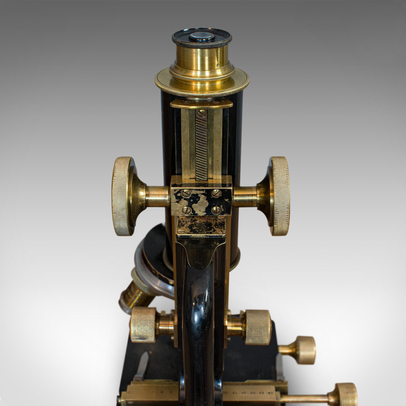 Early 20th Century Antique Microscope, English, Brass, Scientific Instrument, Charles Baker, London