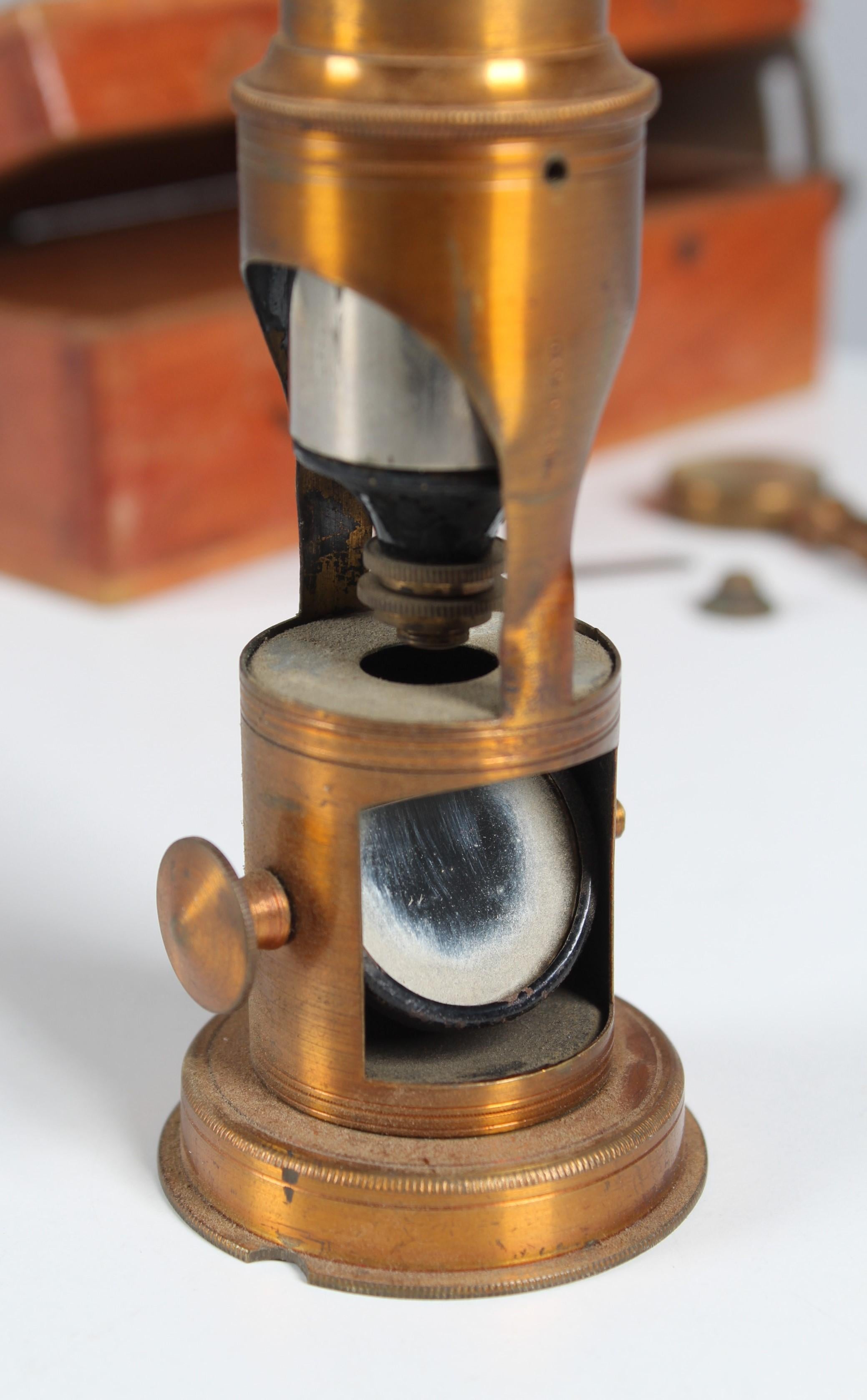 French Antique Microscope in Original Box, circa 1900 For Sale