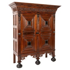 Antique mid 18th century Dutch Renaissance two door warm oak cabinet or Kussenka