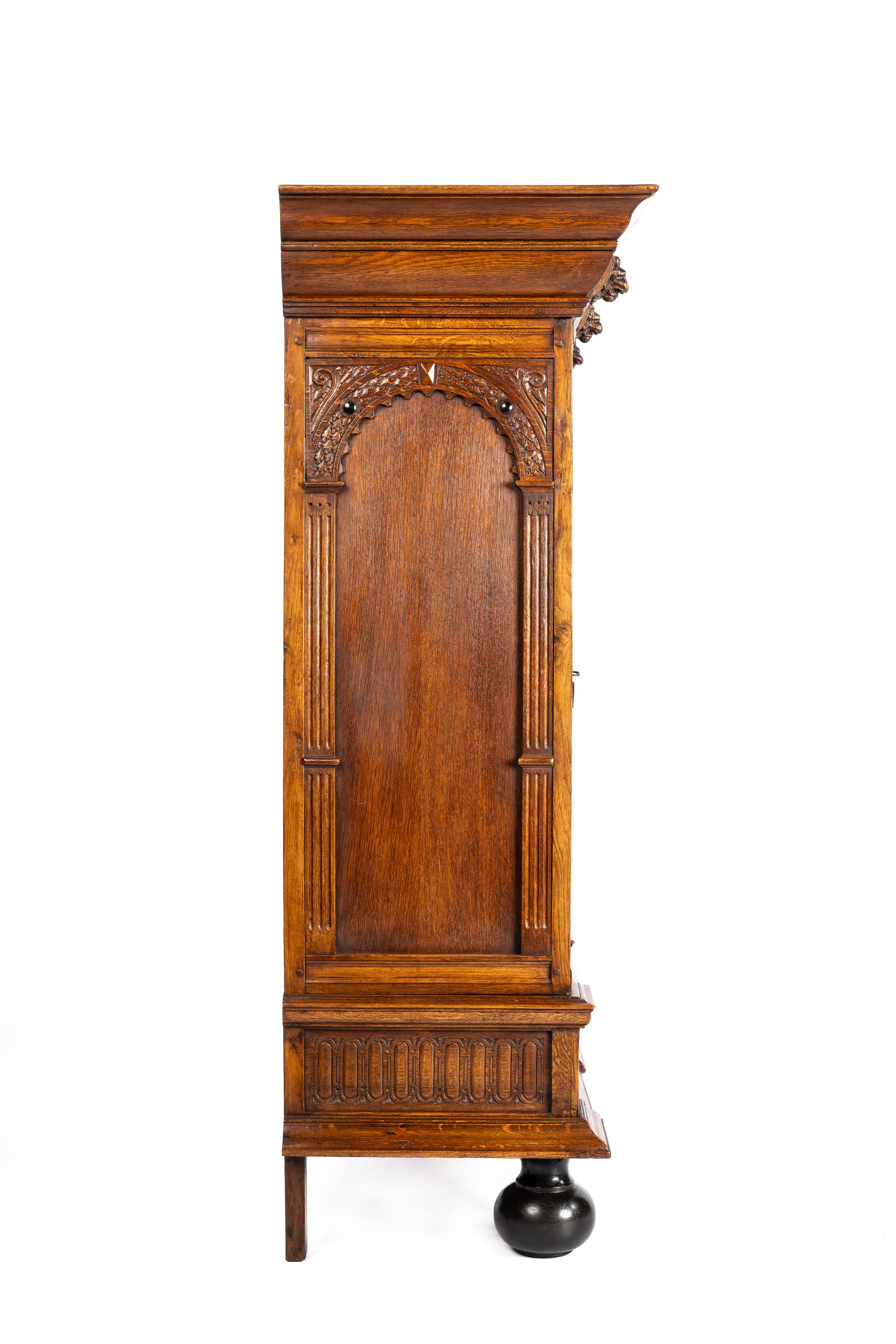 Carved Antique mid-18th century Dutch Renaissance Warm Honey  Color Oak Cabinet 