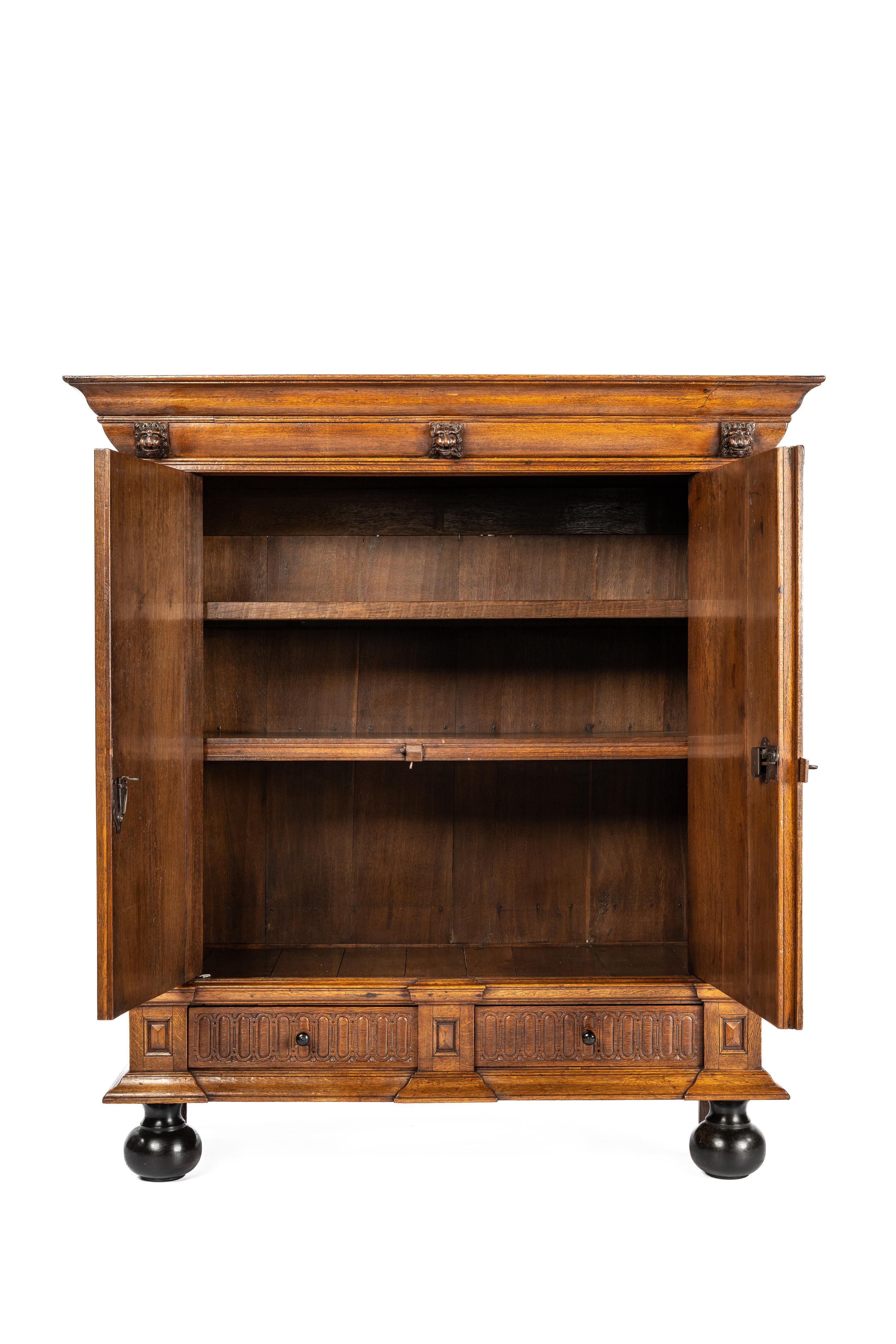 Antique mid-18th century Dutch Renaissance Warm Honey  Color Oak Cabinet  1