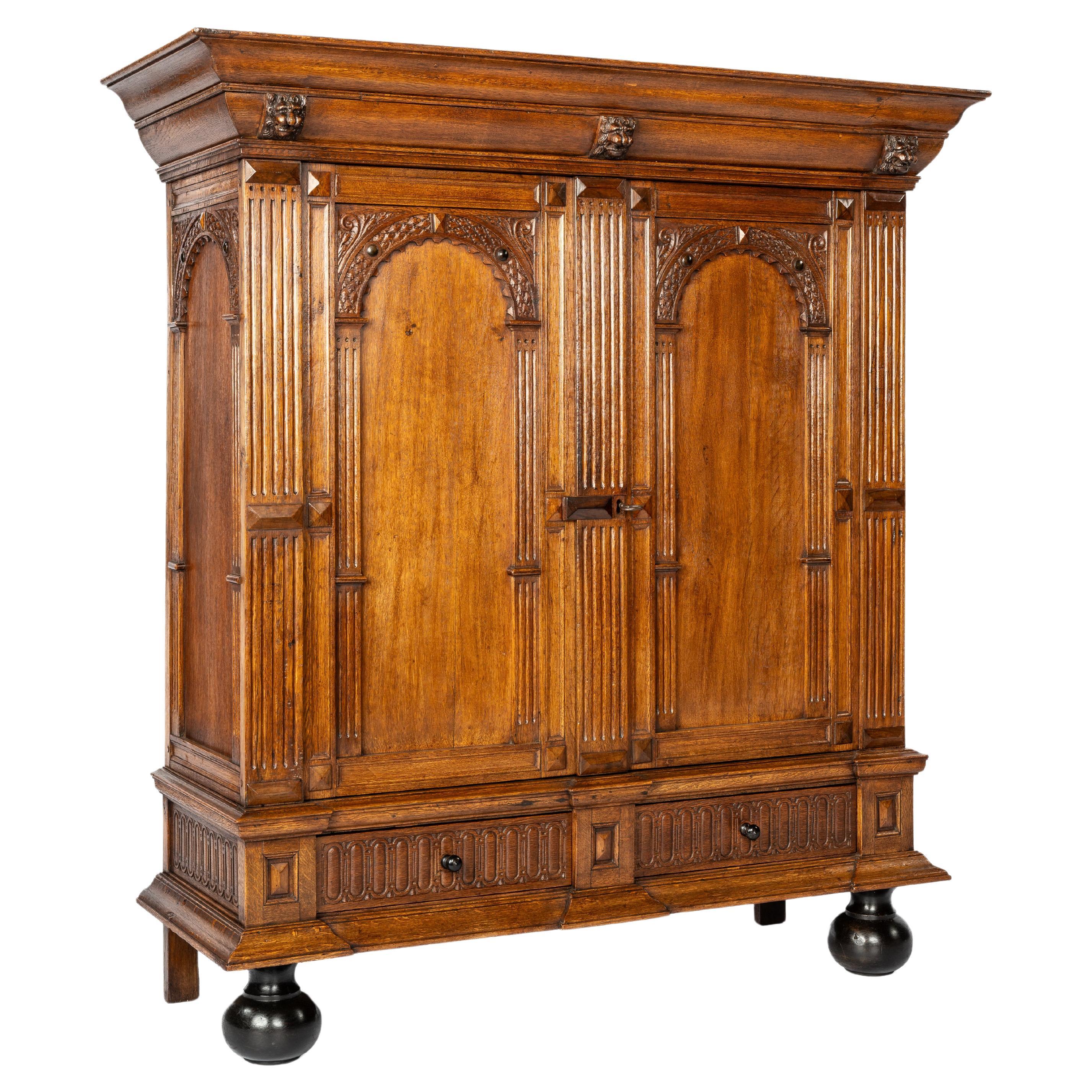 Antique mid-18th century Dutch Renaissance Warm Honey  Color Oak Cabinet 