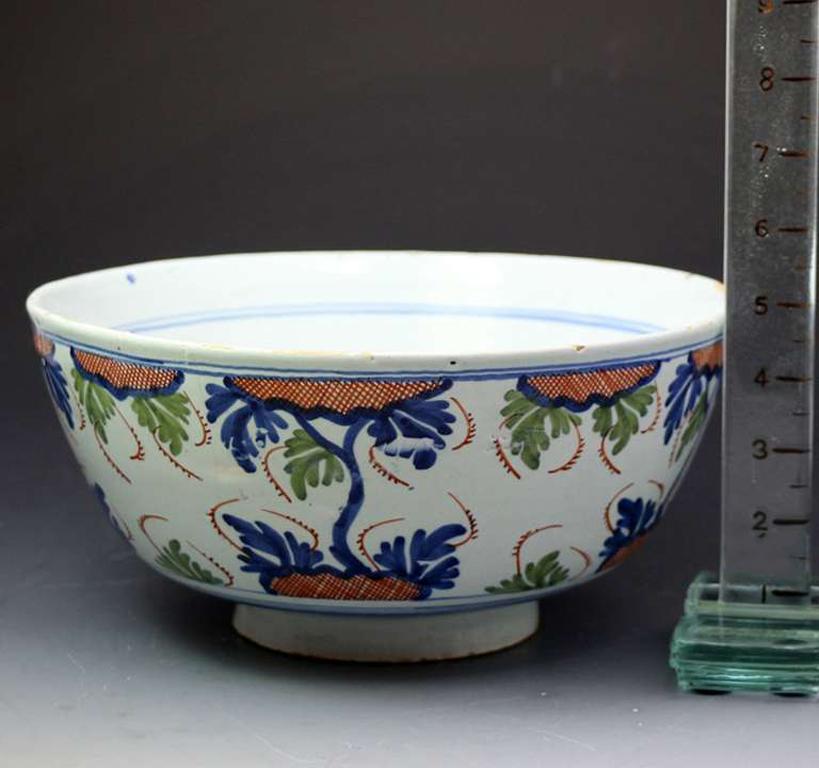 18th Century and Earlier Antique Mid 18th Century English Delftware Bowl with Polychrome Decoration For Sale