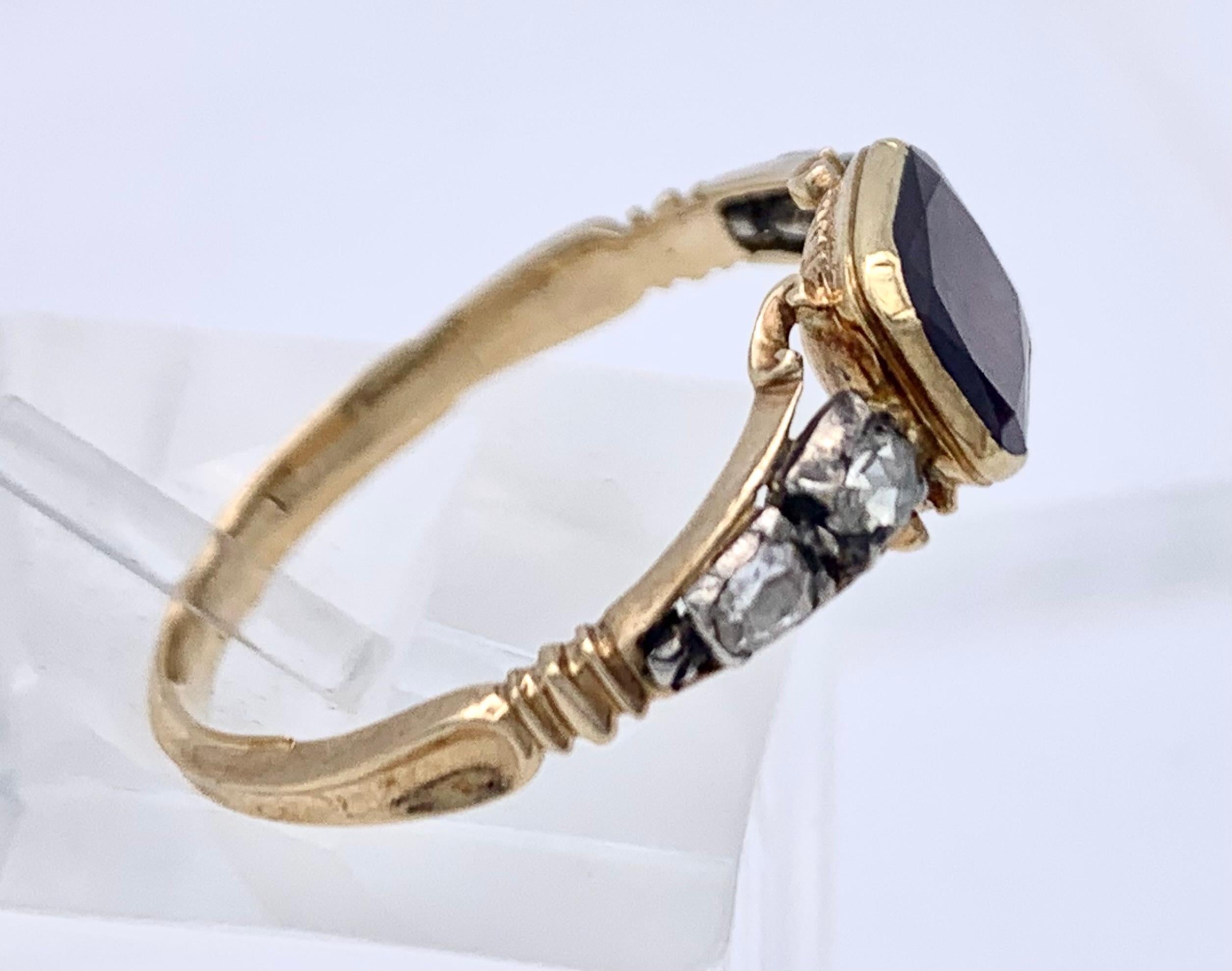 Antique Mid 18th Century Garnet Diamond Gold Ring 1