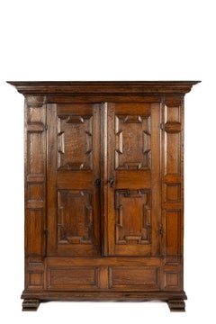 Antique mid 18th century German warm brown two door demountable cabinet