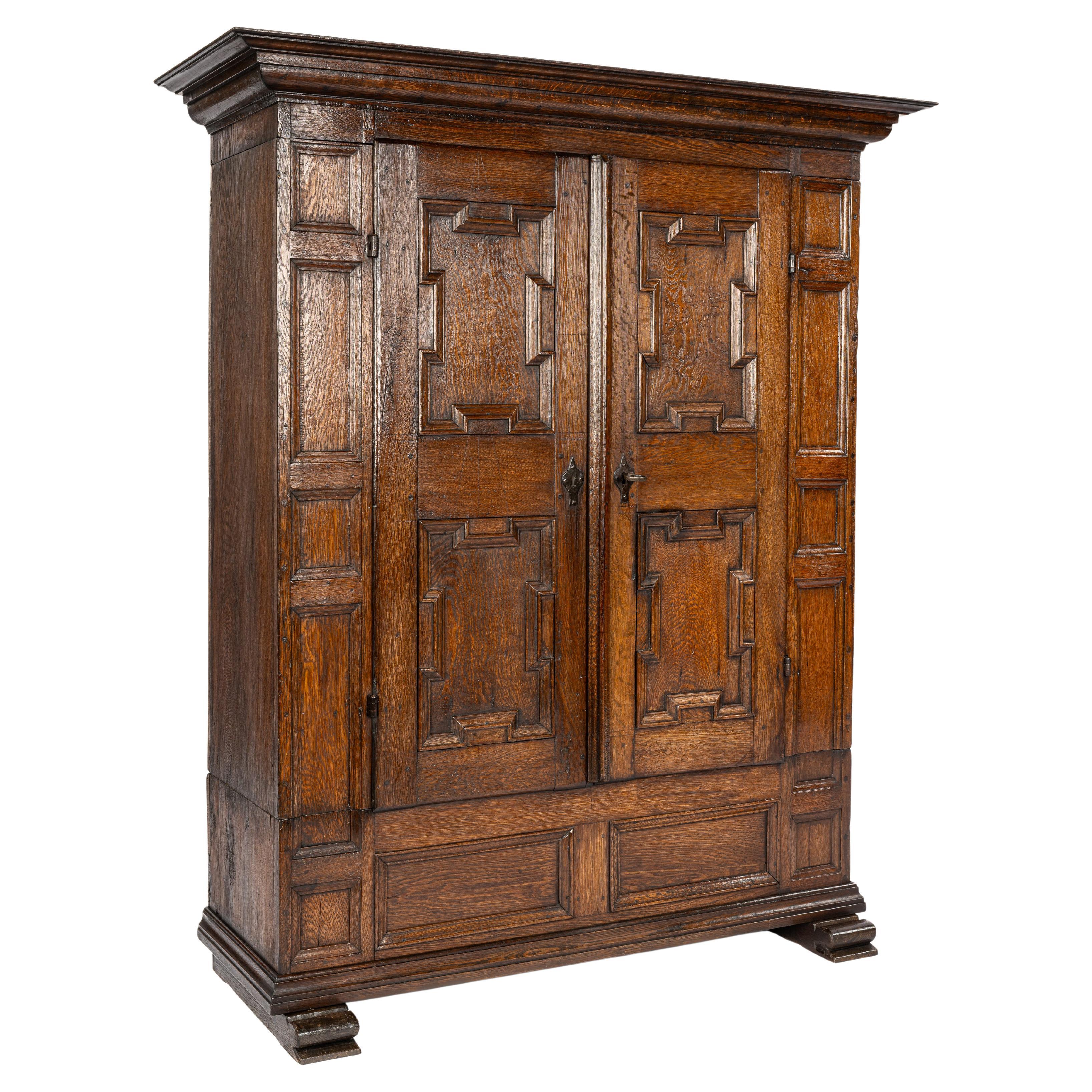 Antique mid 18th century German warm brown two door demountable cabinet