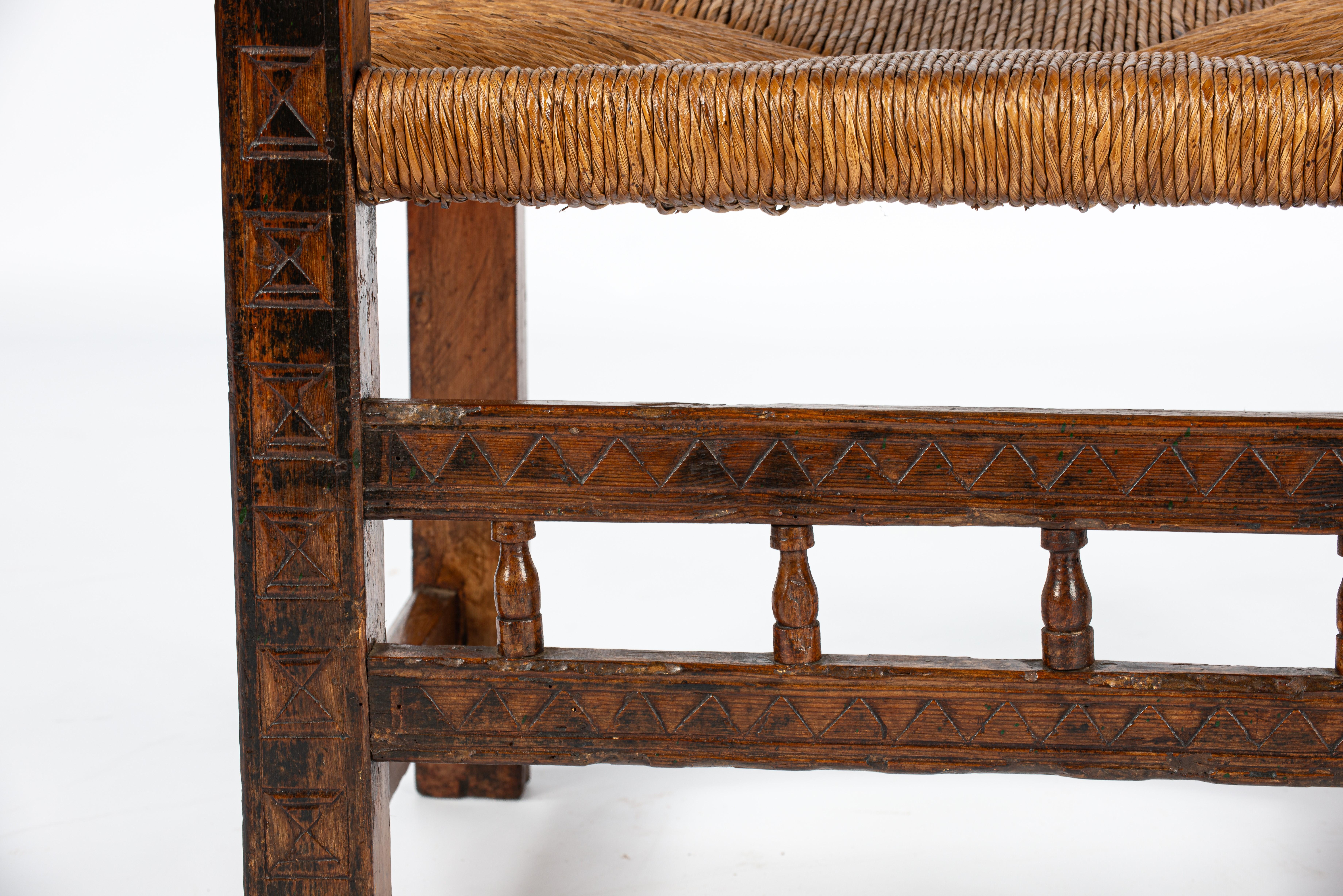 Antique mid 18th Century Large Spanish Pinewood Carved Arm chair or Fauteuil For Sale 9