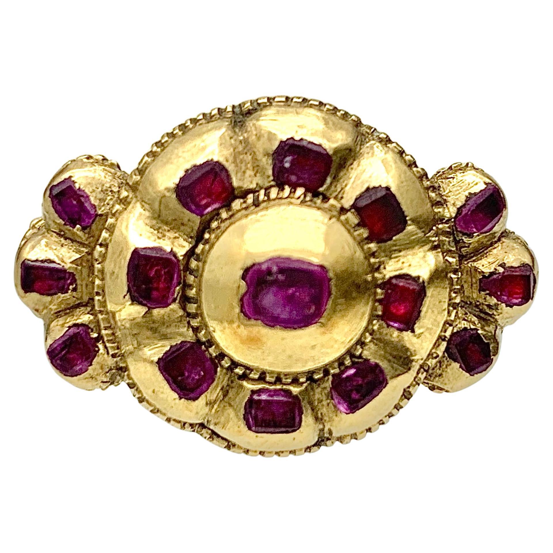 Antique Mid-18th Century Ruby !8 Karat Gold Ring Flat Cut Rubies  For Sale