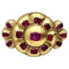Antique Mid Century Antiques !8 Karat Gold Ring Flat Cut Rubies 