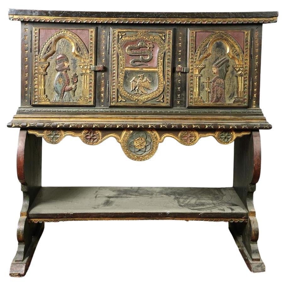 Antica credenza decorata in policromia della metà del XVIII secolo in stile Coloniale spagnolo