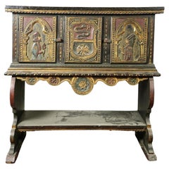 Antique Mid 18th Century Spanish Colonial Polychrome Decorated Cupboard
