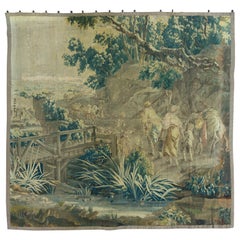 Mid-18th Century Square Century French Aubusson Green Landscape Tapestry