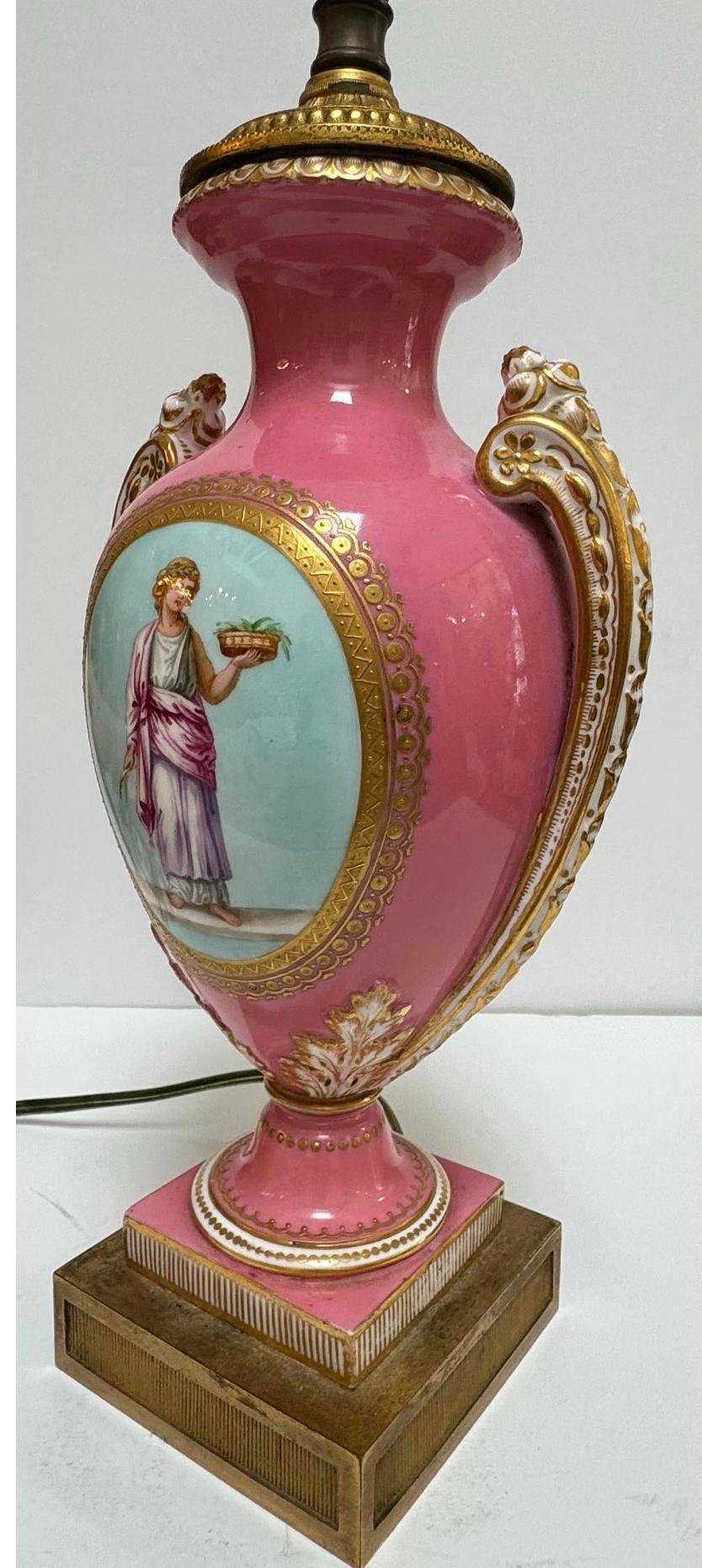 Louis XVI Antique Mid 19c Coalport Hand Painted Porcelain Vase Now a Lamp For Sale