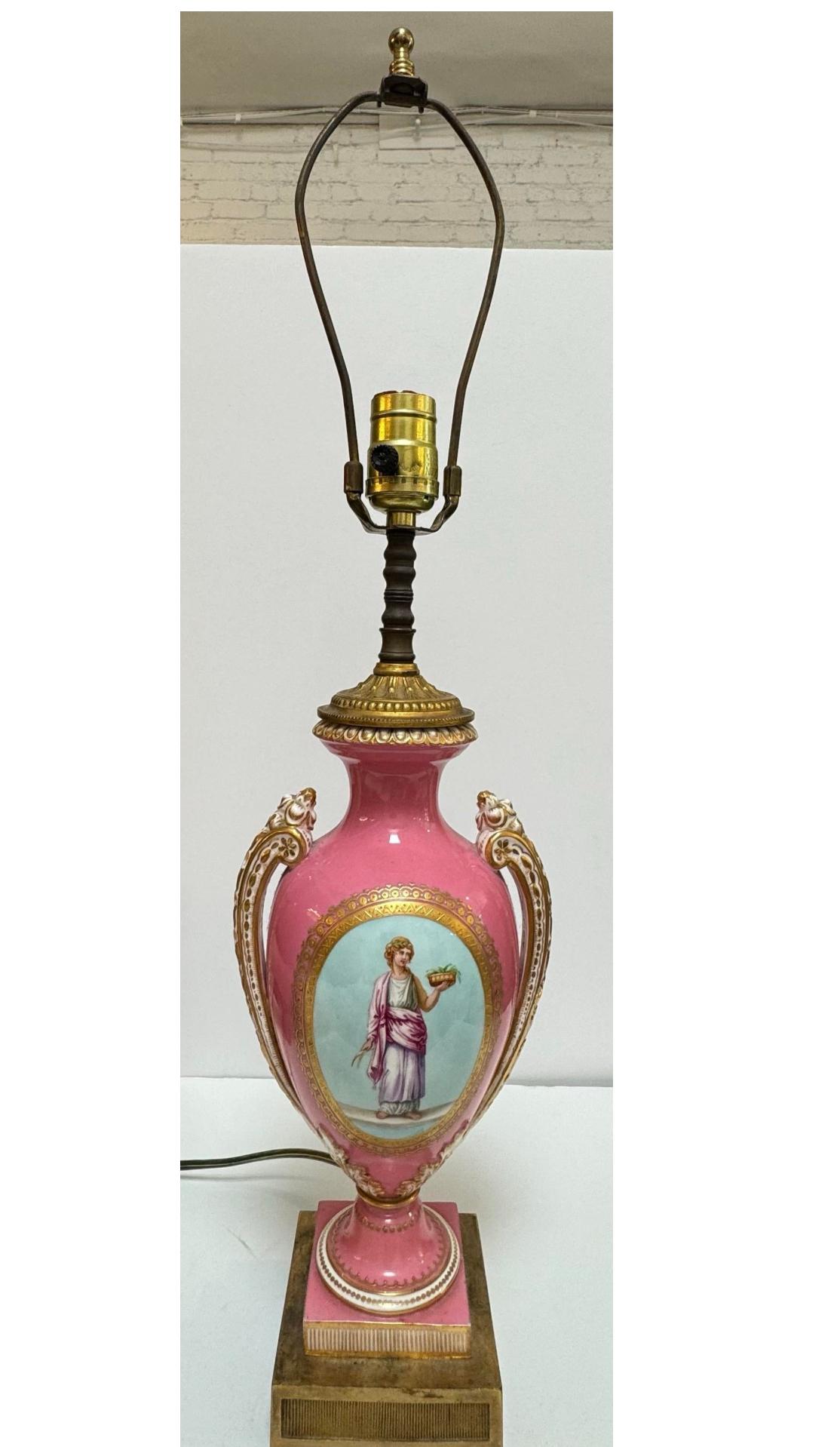 British Antique Mid 19c Coalport Hand Painted Porcelain Vase Now a Lamp For Sale