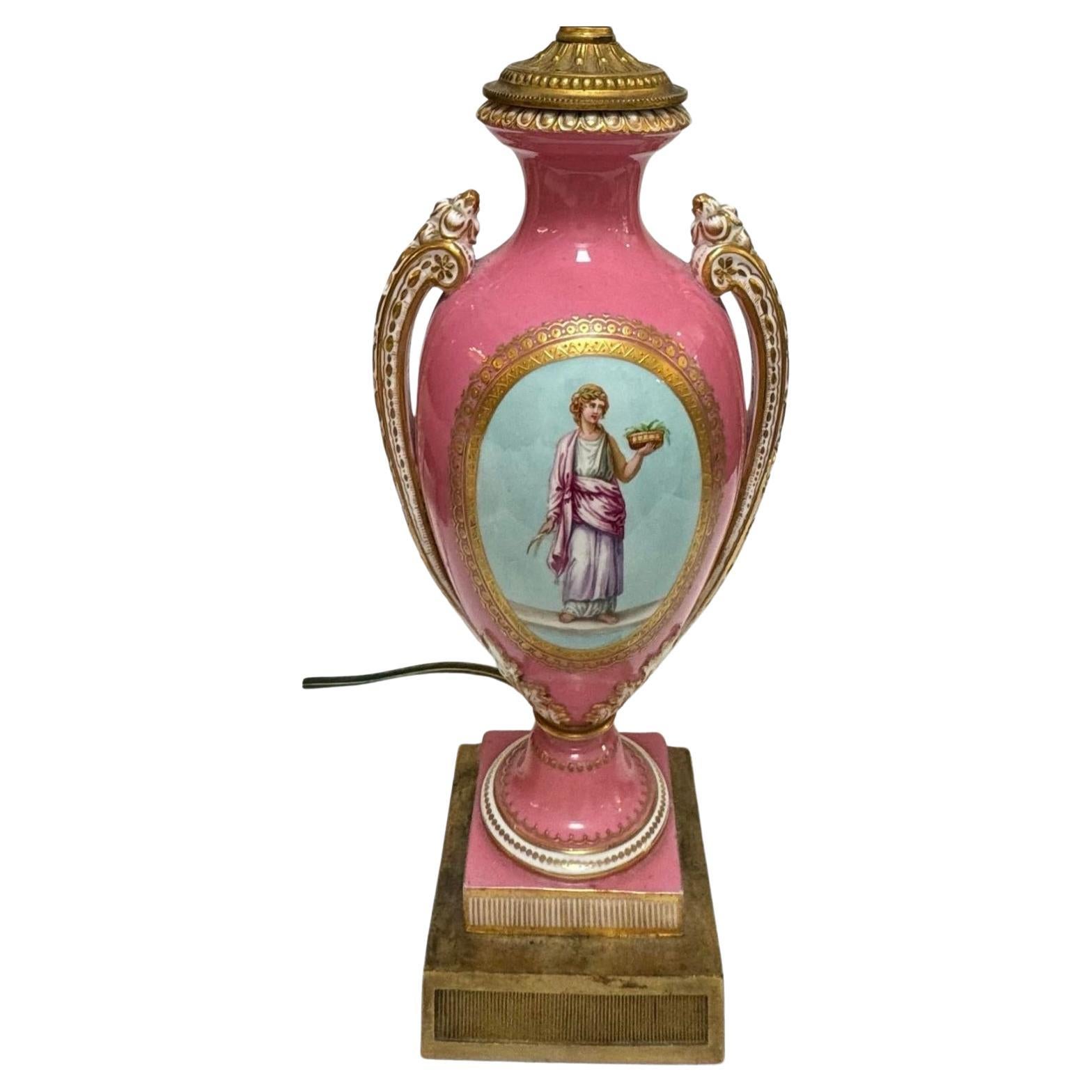Antiquity Mid 19c Coalport Porcelain Hand Painted Vase Now a Lamp en vente