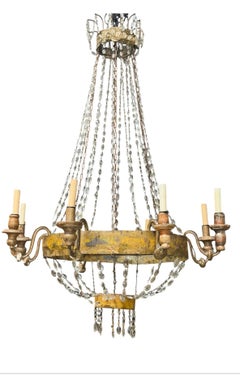 Antique Mid 19th C Swedish Crystal & Tole Chandelier