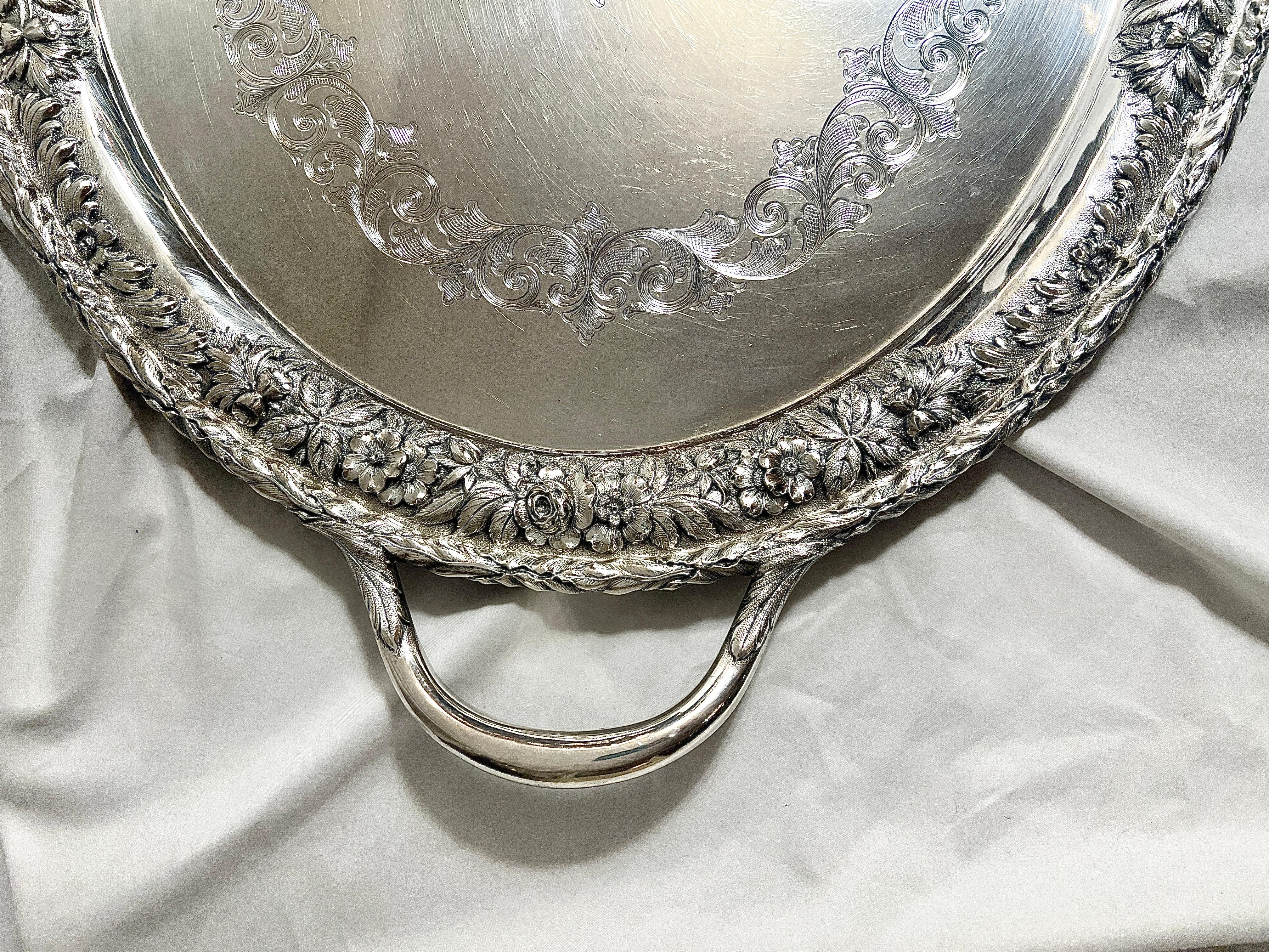 Antique Mid 19th Century American Sterling Silver Tray Made By 