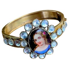 Antique Mid -19th Century Bangle Porcellain Miniature Gilt Metall Paste