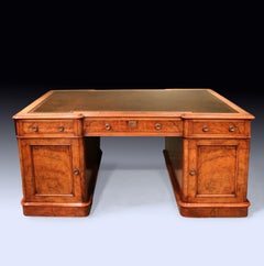 Antique mid 19th century burr walnut pedestal desk