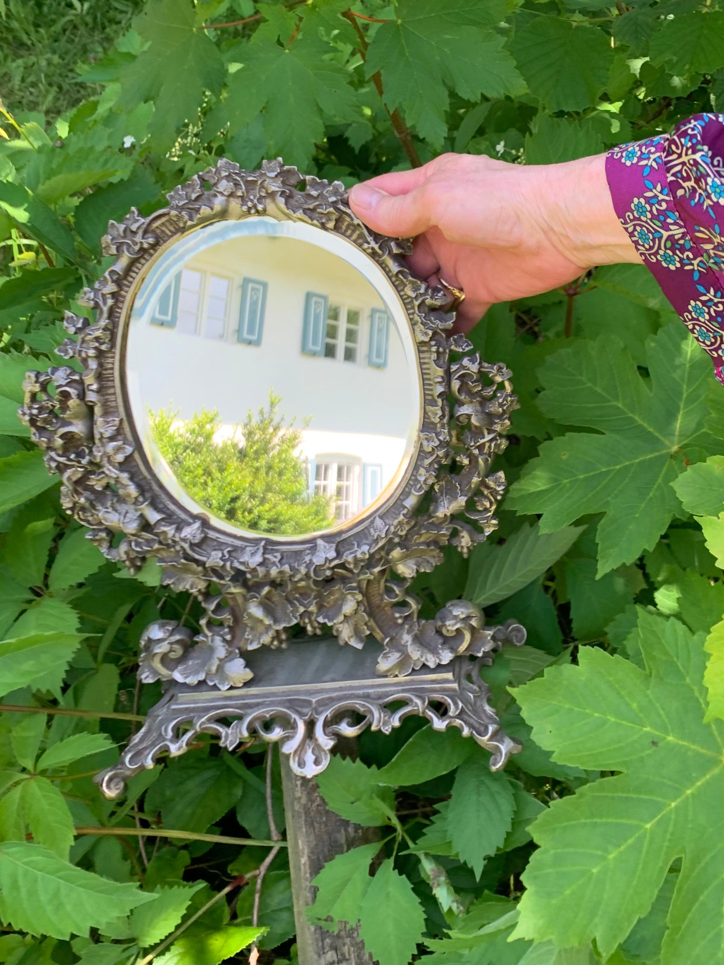 Antique Mid-19th Century Cast Iron Mirror Vine Leaves Vine Wine Grapes  For Sale 1