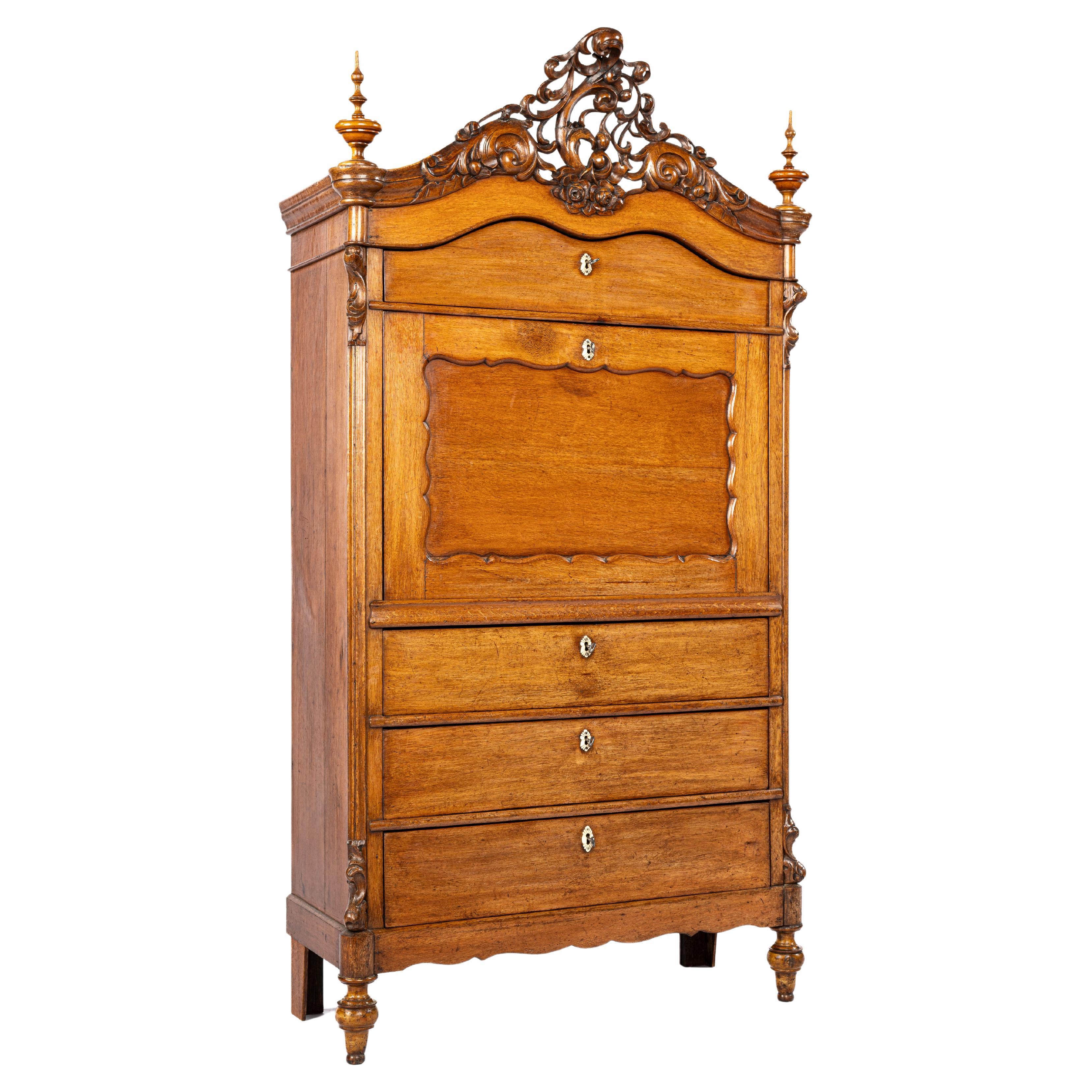 Antique mid 19th century Dutch honey color oak Biedermeier Secretary Desk For Sale