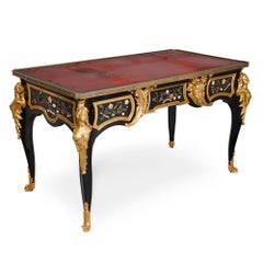 Antique Mid-19th Century Ebonised Wood, Gilt Bronze and Pietra Dura Desk