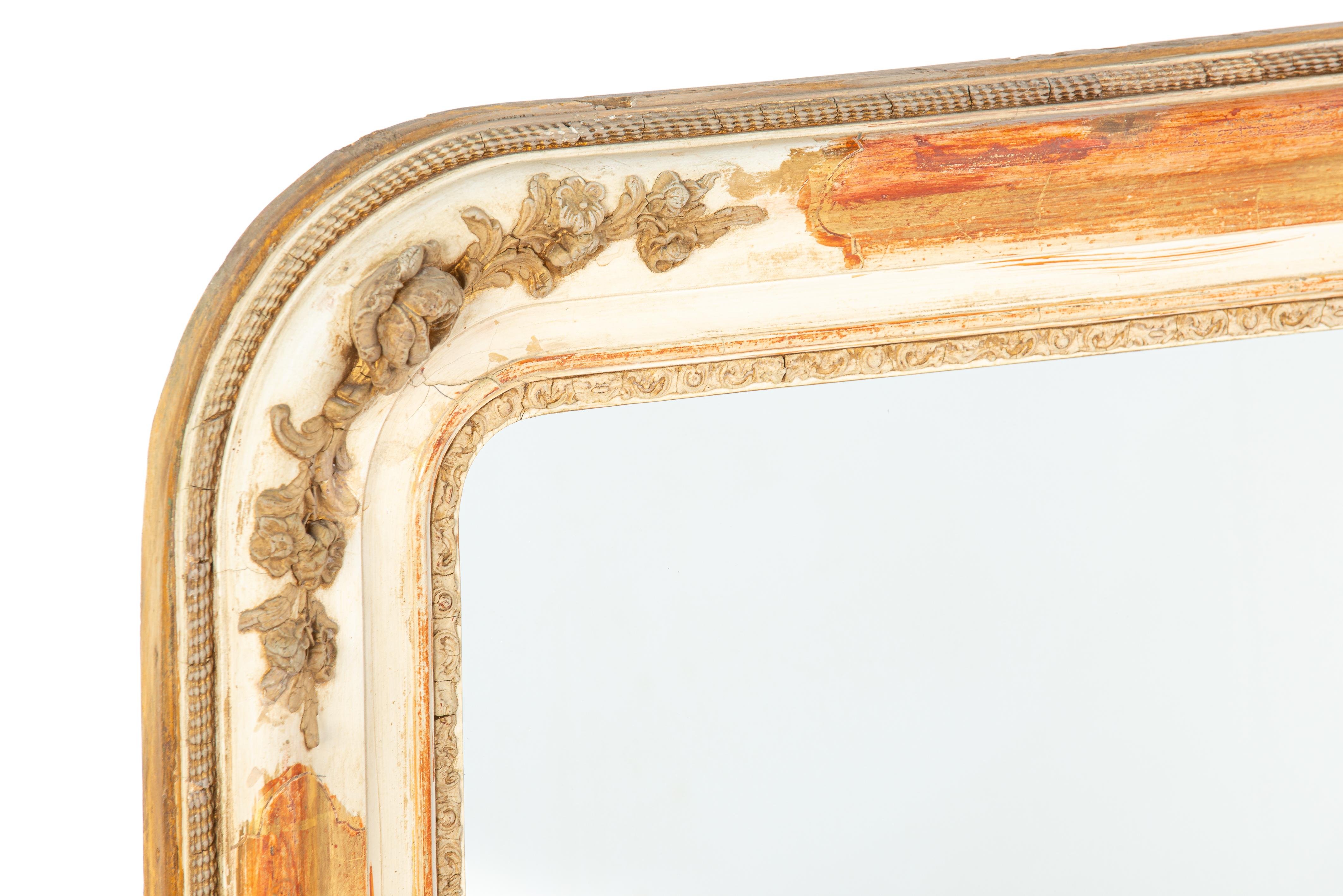 19th Century  Antique mid 19th century faded gold gilt Frech Louis Philippe mantel mirror For Sale