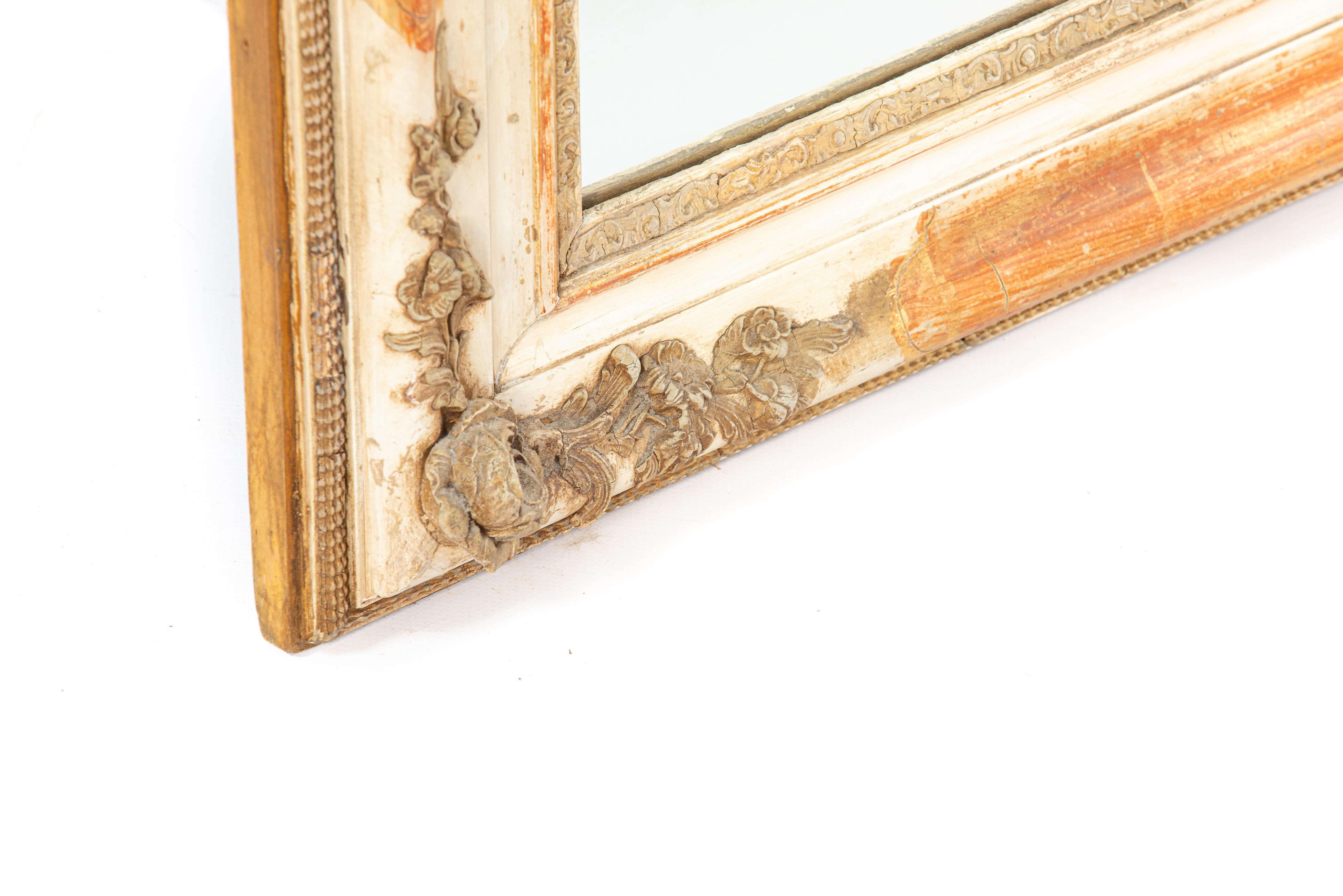 Gesso  Antique mid 19th century faded gold gilt Frech Louis Philippe mantel mirror For Sale