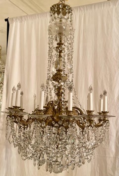 Antique Mid-19th Century French Baccarat Crystal and Gold Bronze Chandelier