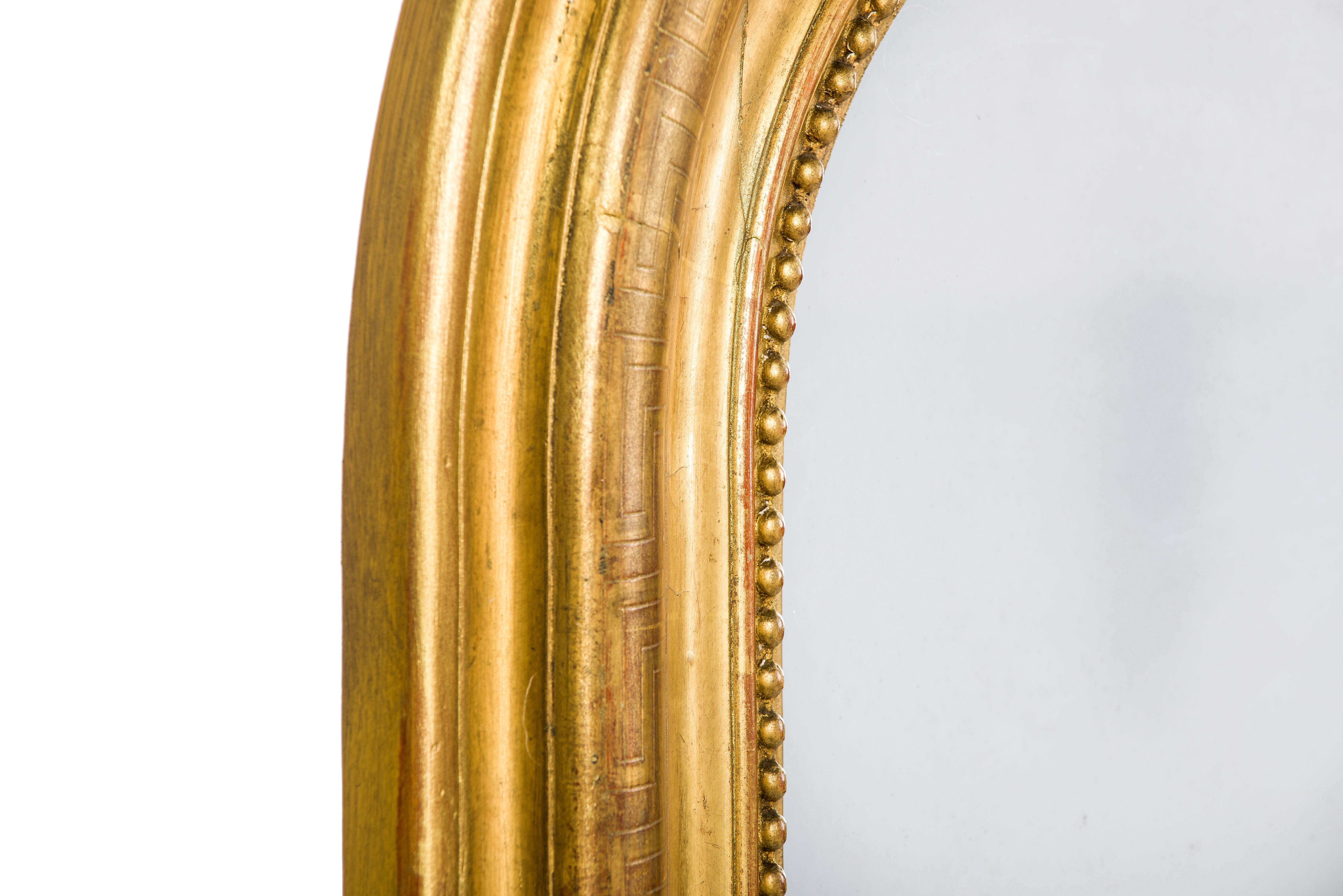 Antique Mid-19th Century French Gold Gilt Louis Philippe Mirror with Arched Top 1