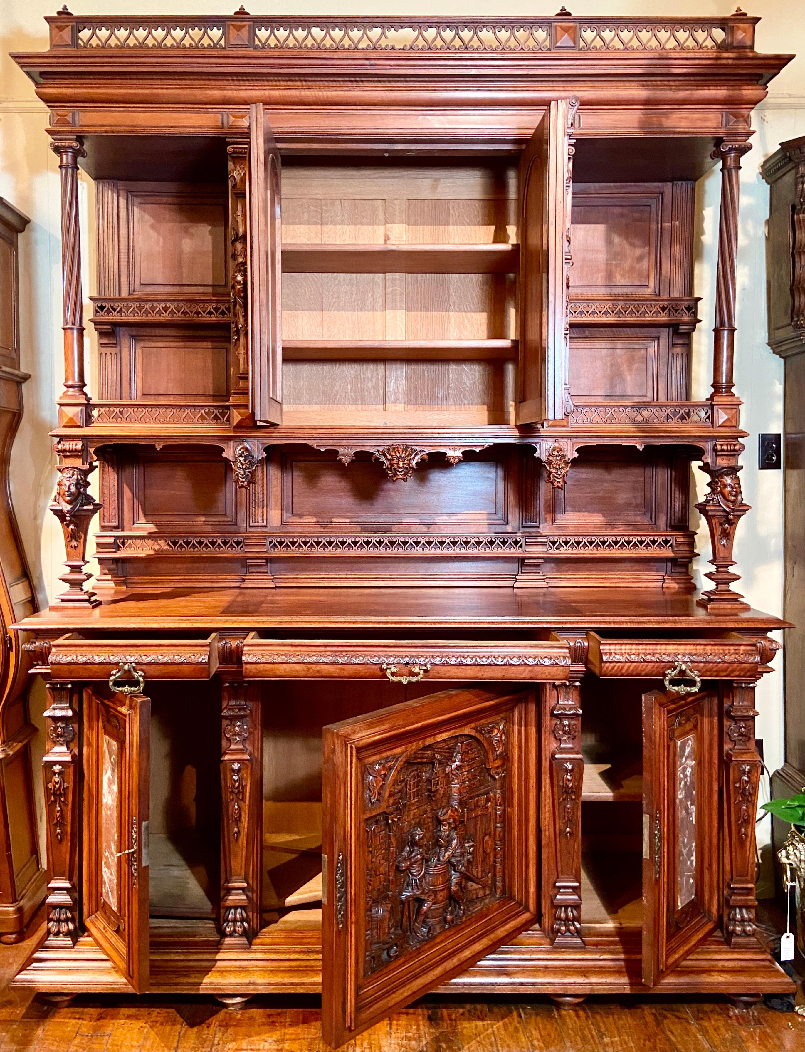 Antique Mid 19th Century French Premier Carved Walnut Vesalier Cabinet For Sale 4