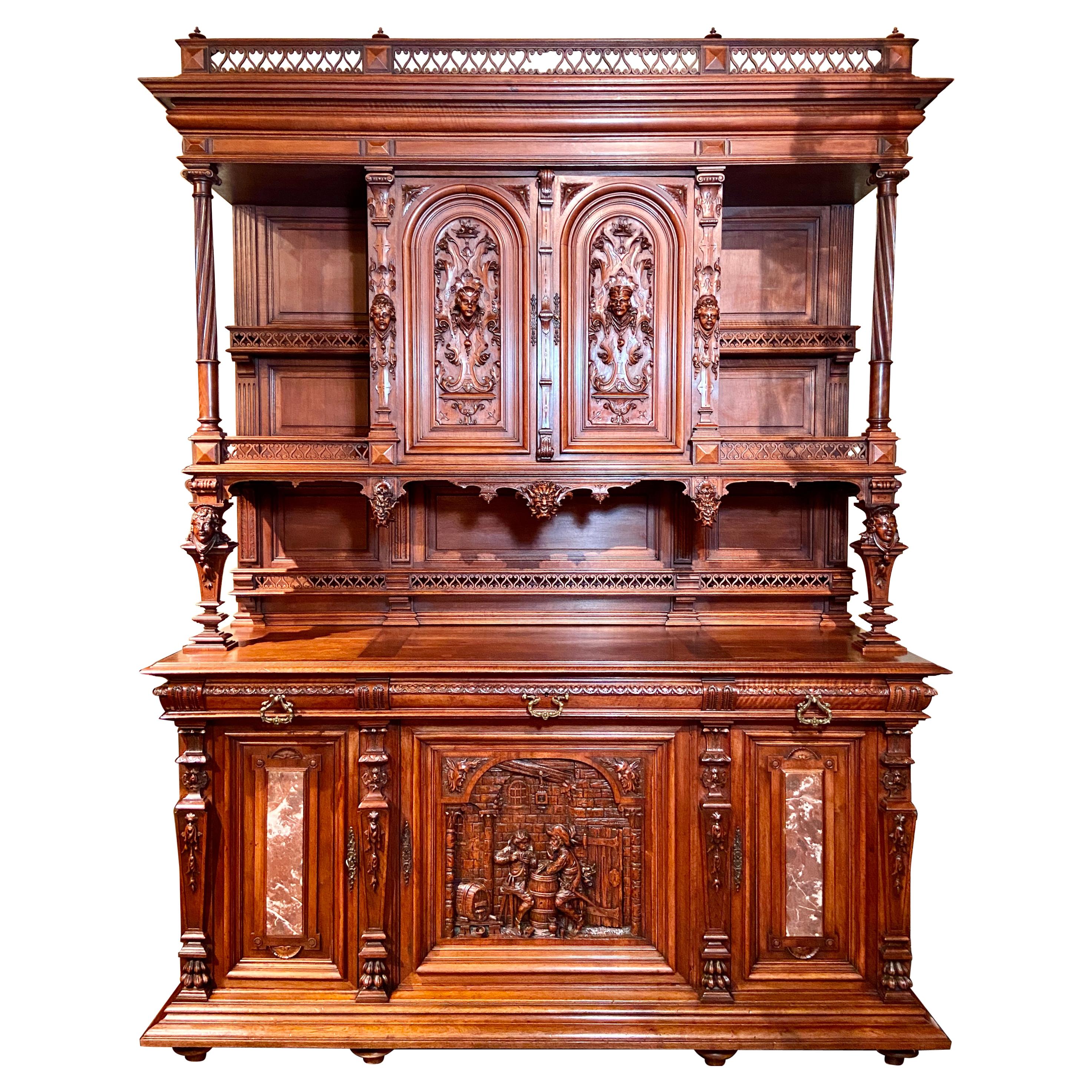 Antique Mid 19th Century French Premier Carved Walnut Vesalier Cabinet