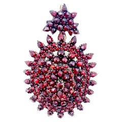 Antique Mid 19th Century Garnet Locket Pendant Silver Gilt Glass