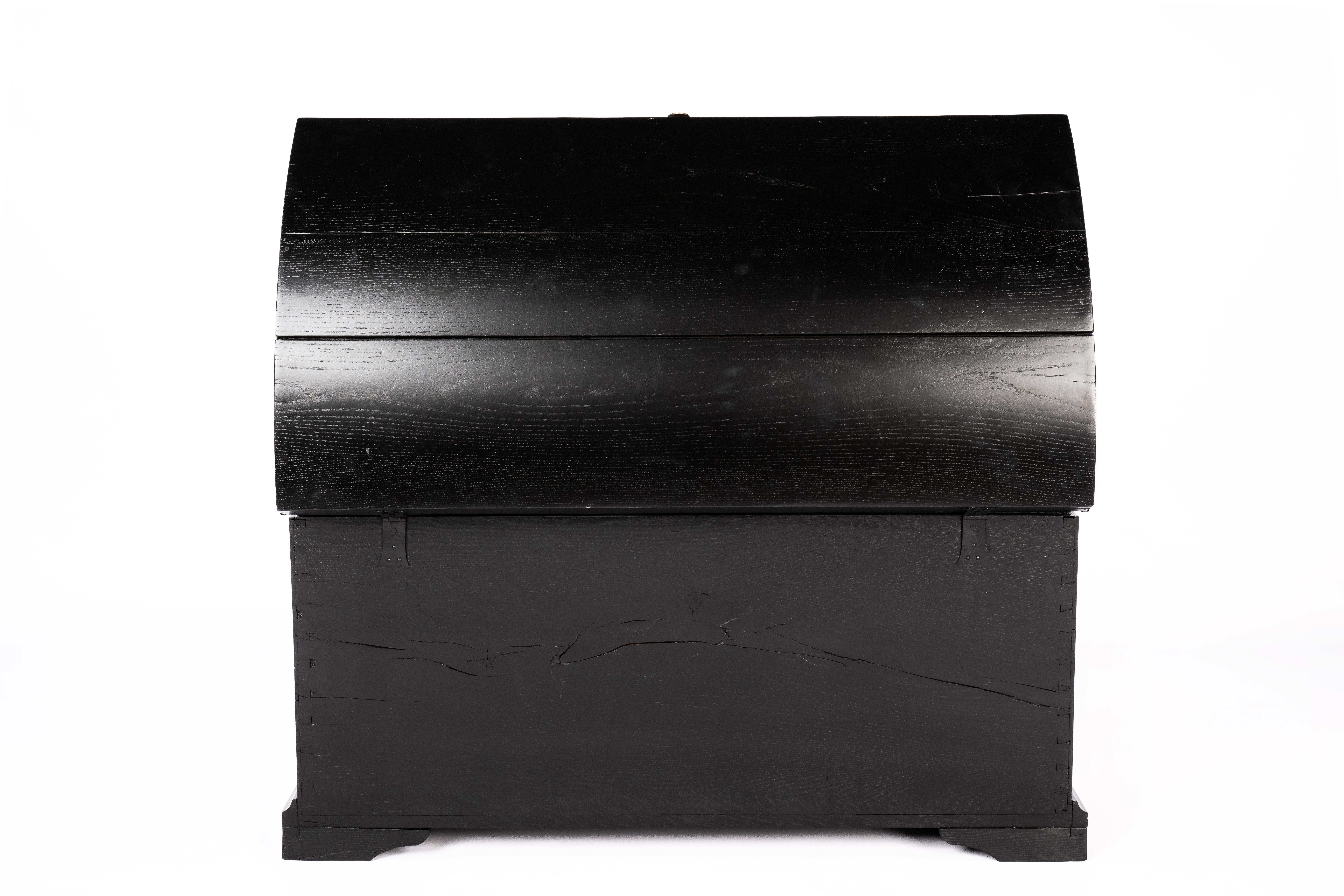 Steel Antique mid-19th century German Black oak dome top chest or blanket box