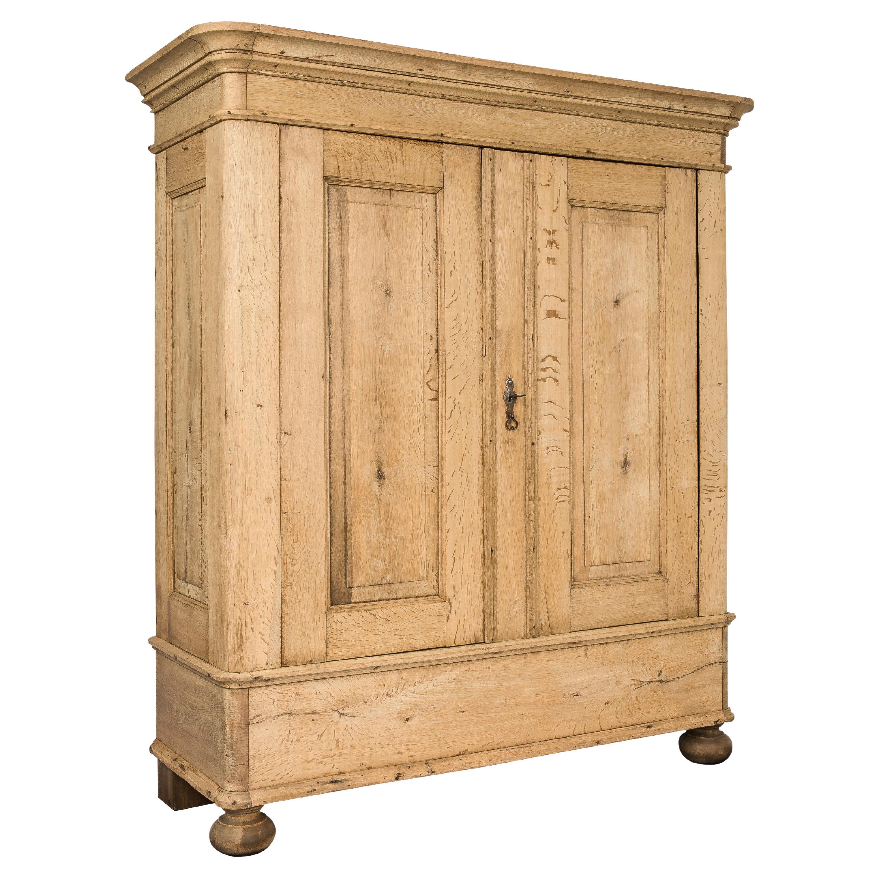 Antique Mid-19th Century German Solid Stripped Oak Two-Door Cabinet
