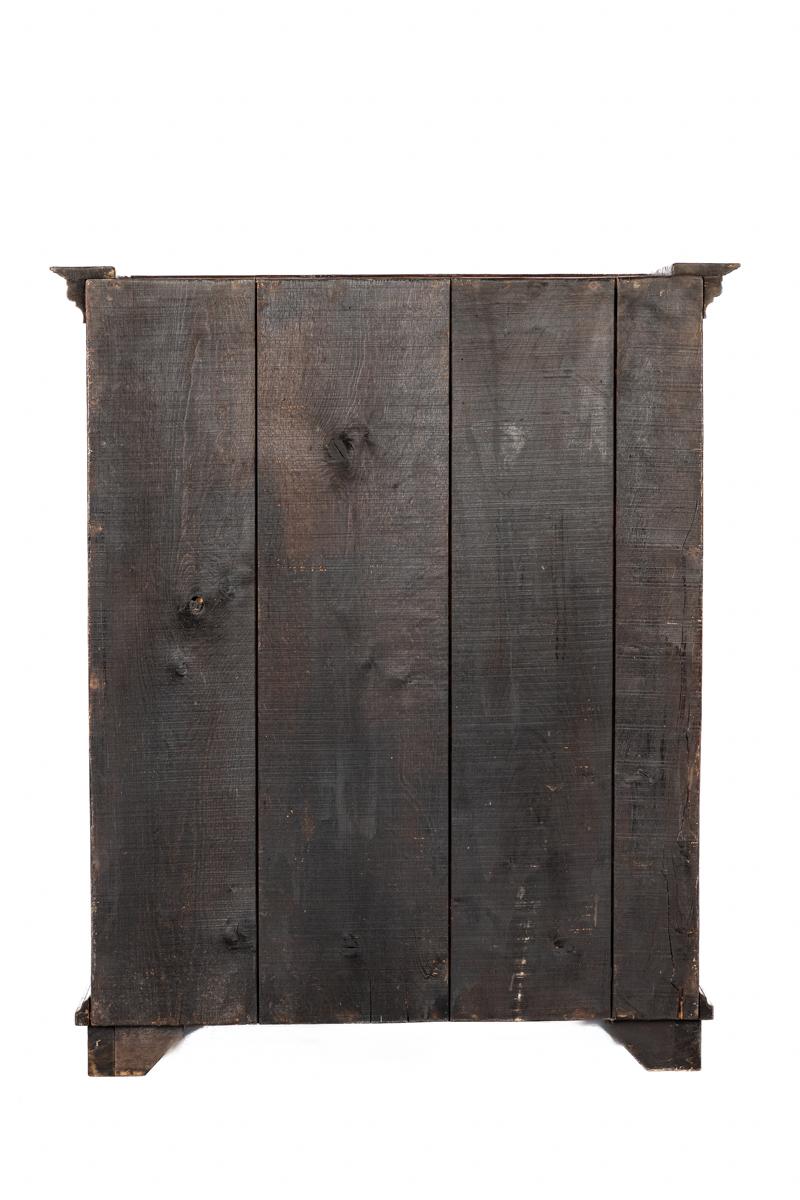 Forged antique mid 19th century german warm brown oak small one door cabinet For Sale