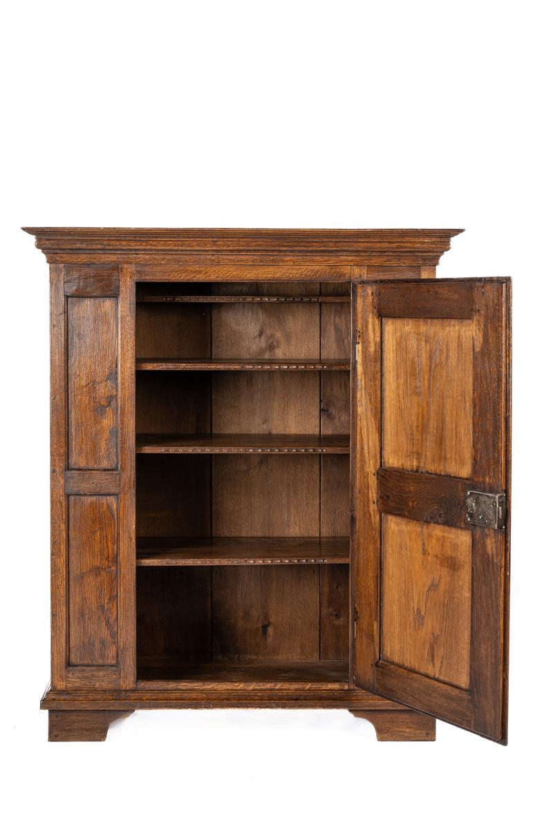 Oak antique mid 19th century german warm brown oak small one door cabinet For Sale