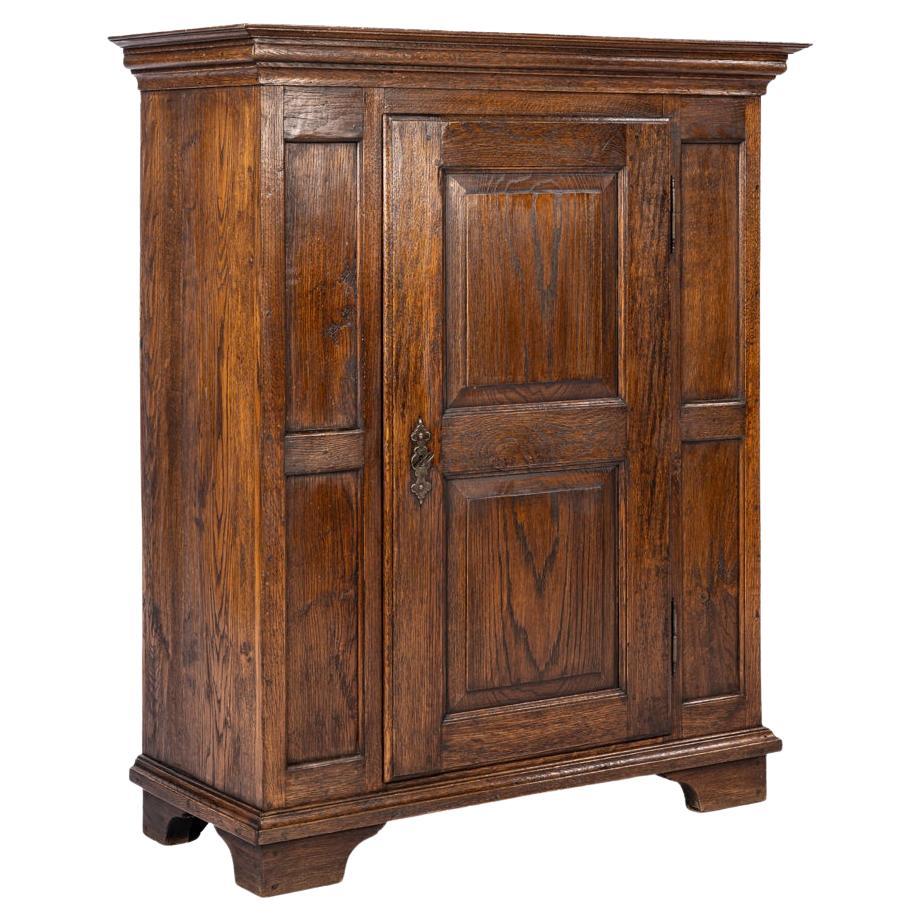 antique mid 19th century german warm brown oak small one door cabinet For Sale