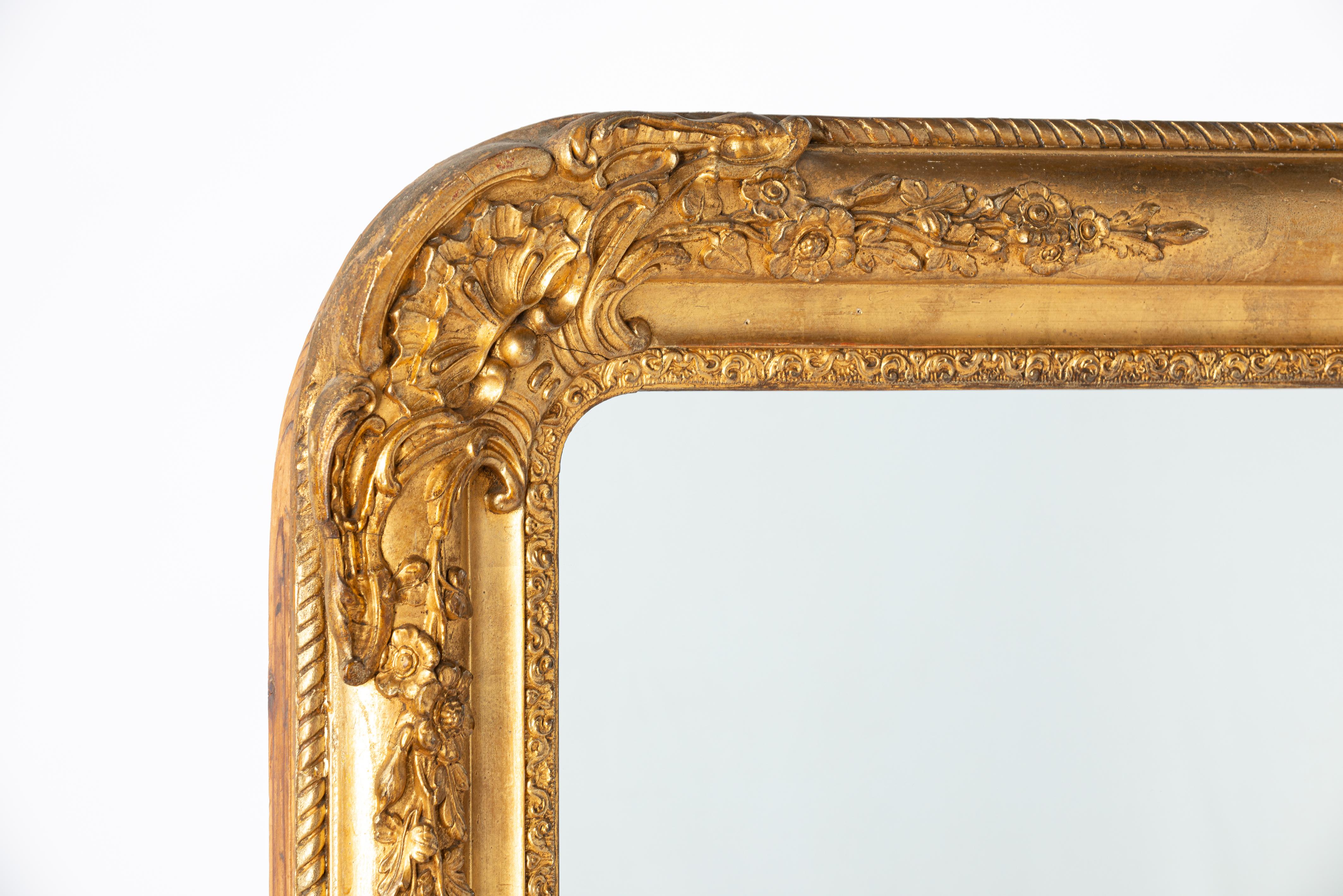 Gilt  Antique mid 19th century Gold leaf gilt French Louis Philippe floral Mirror For Sale