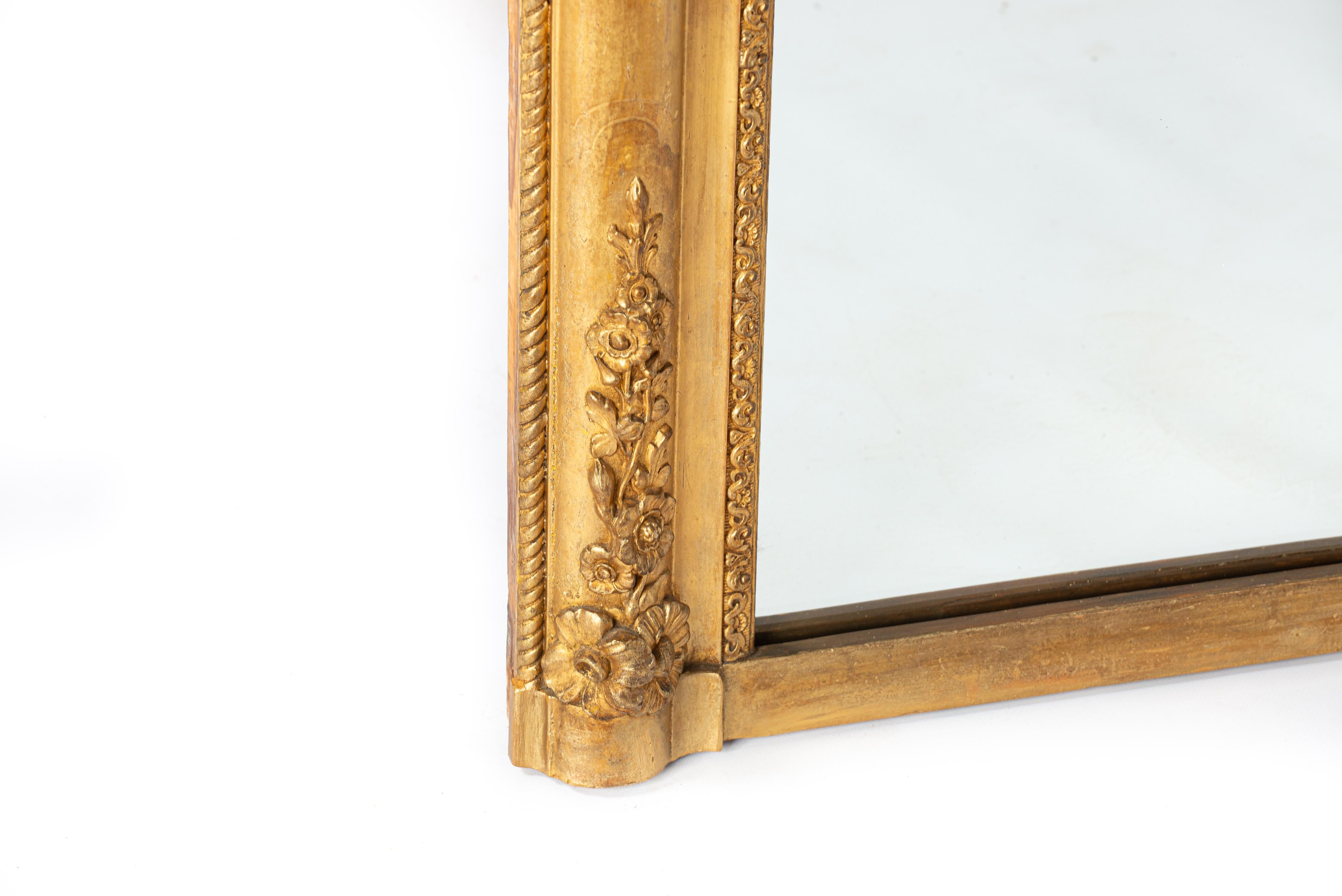 19th Century  Antique mid 19th century Gold leaf gilt French Louis Philippe floral Mirror For Sale