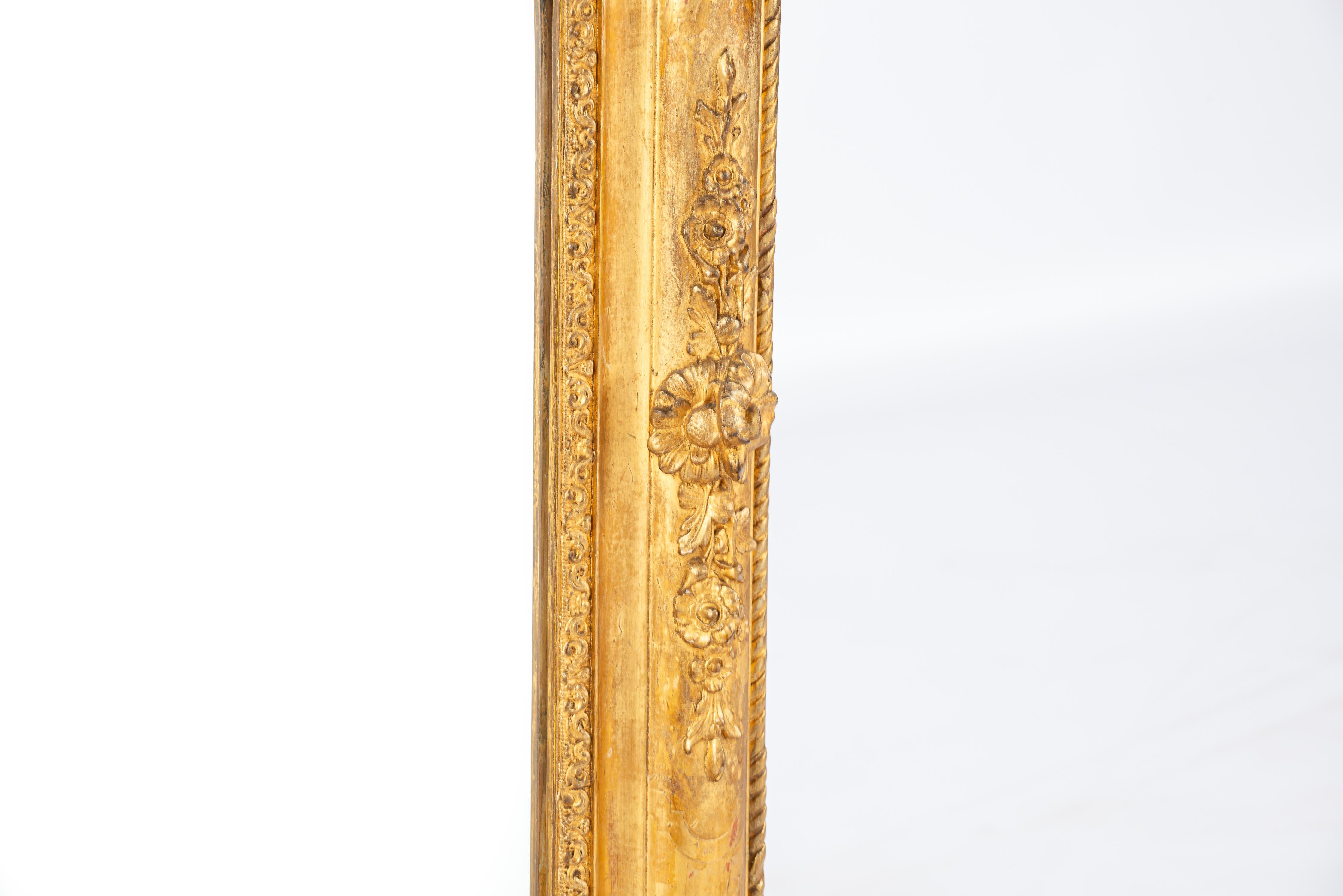 Gesso  Antique mid 19th century Gold leaf gilt French Louis Philippe floral Mirror For Sale