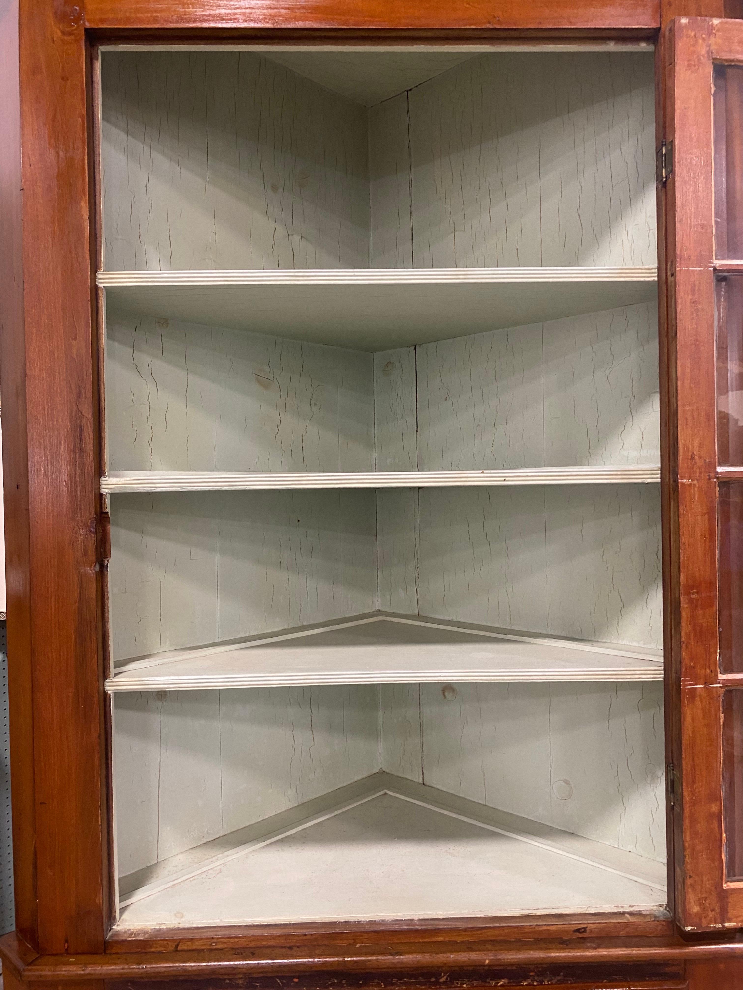 American Classical Antique mid 19th century handmade American Cherrywood corner cabinet