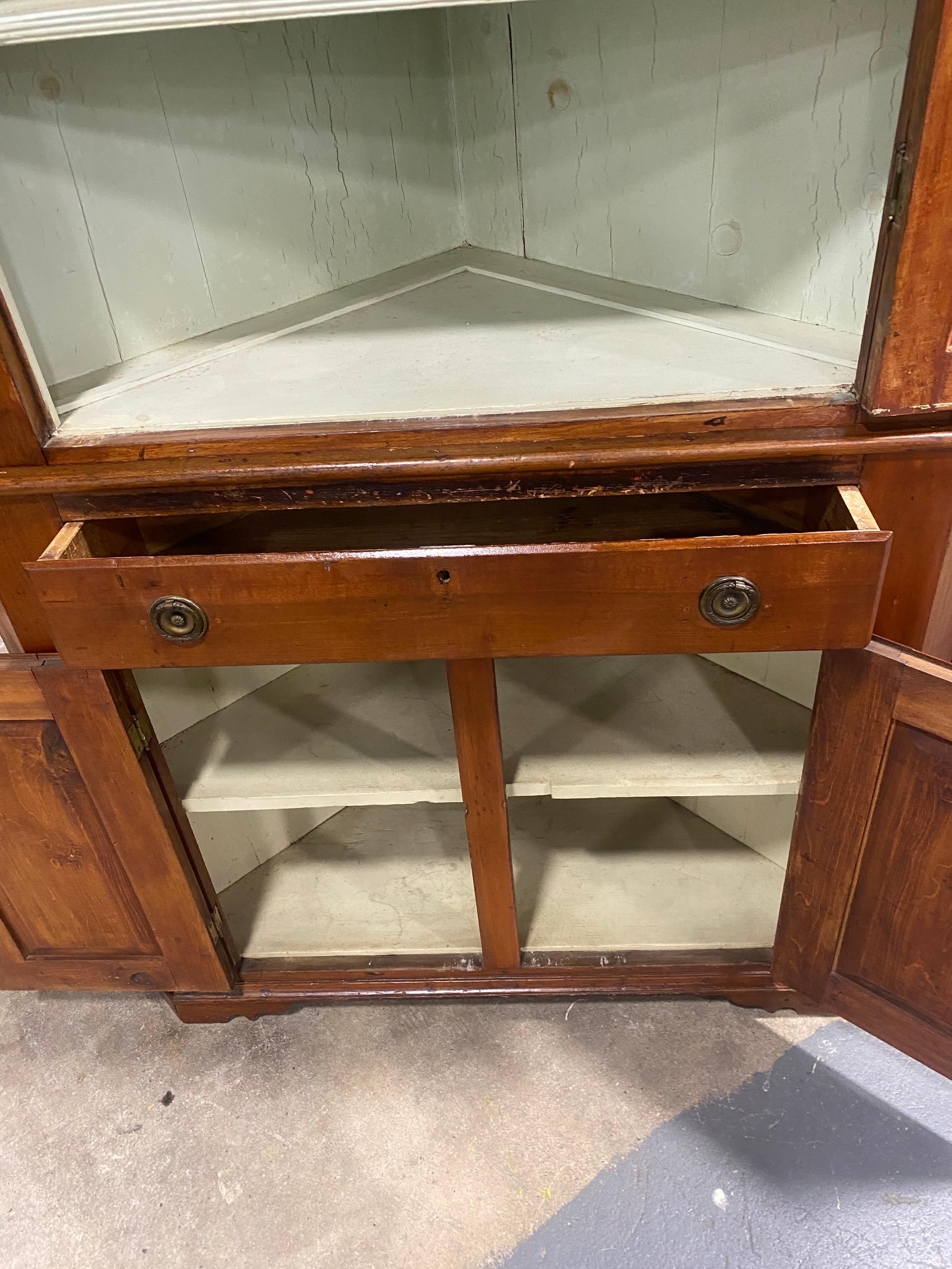 Mid-19th Century Antique mid 19th century handmade American Cherrywood corner cabinet