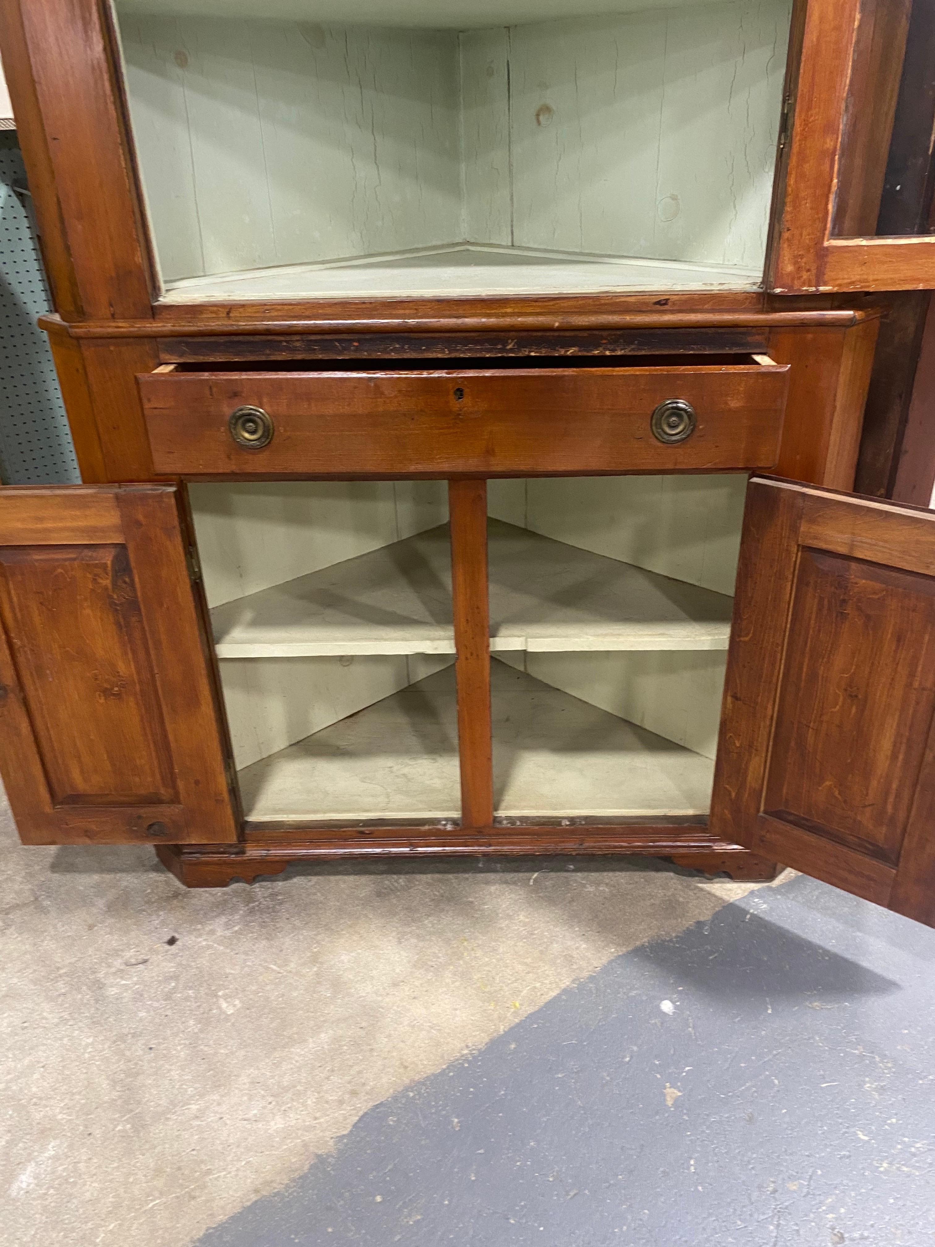 Antique mid 19th century handmade American Cherrywood corner cabinet 2