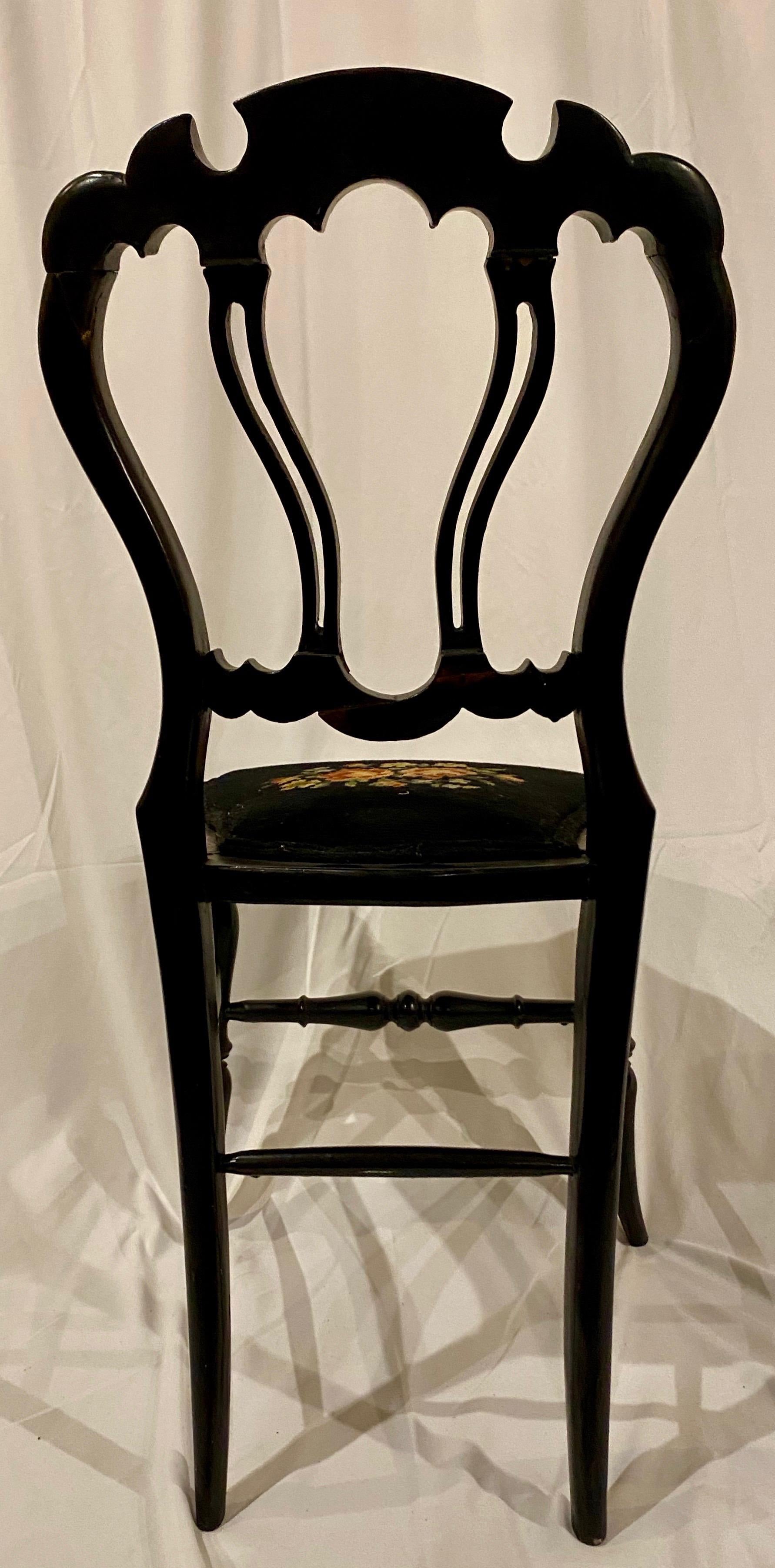 English Antique Mid-19th Century Lacquer Side Chairs with Mother of Pearl Inlay For Sale