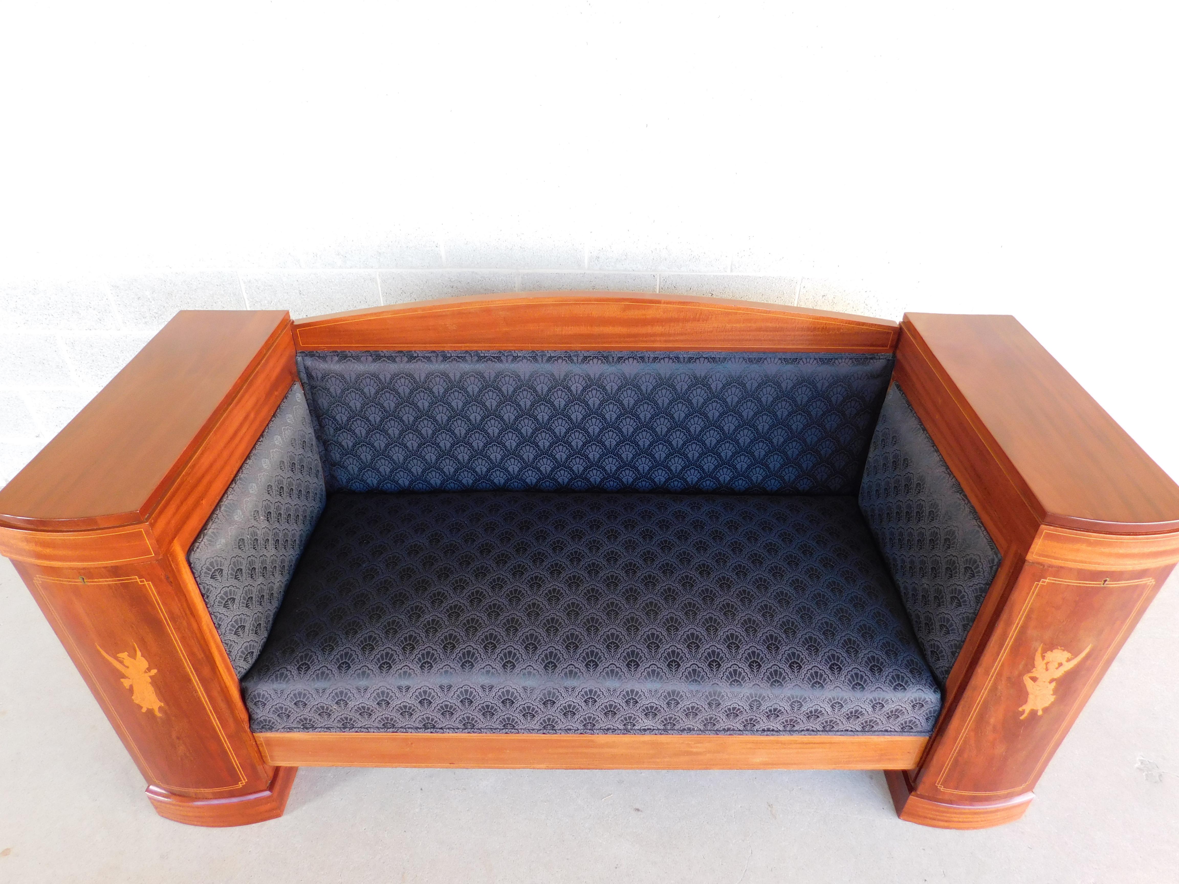 Antique Mid 19th Century Mahogany and Inlay Biedermeier Settee Sofa For Sale 1