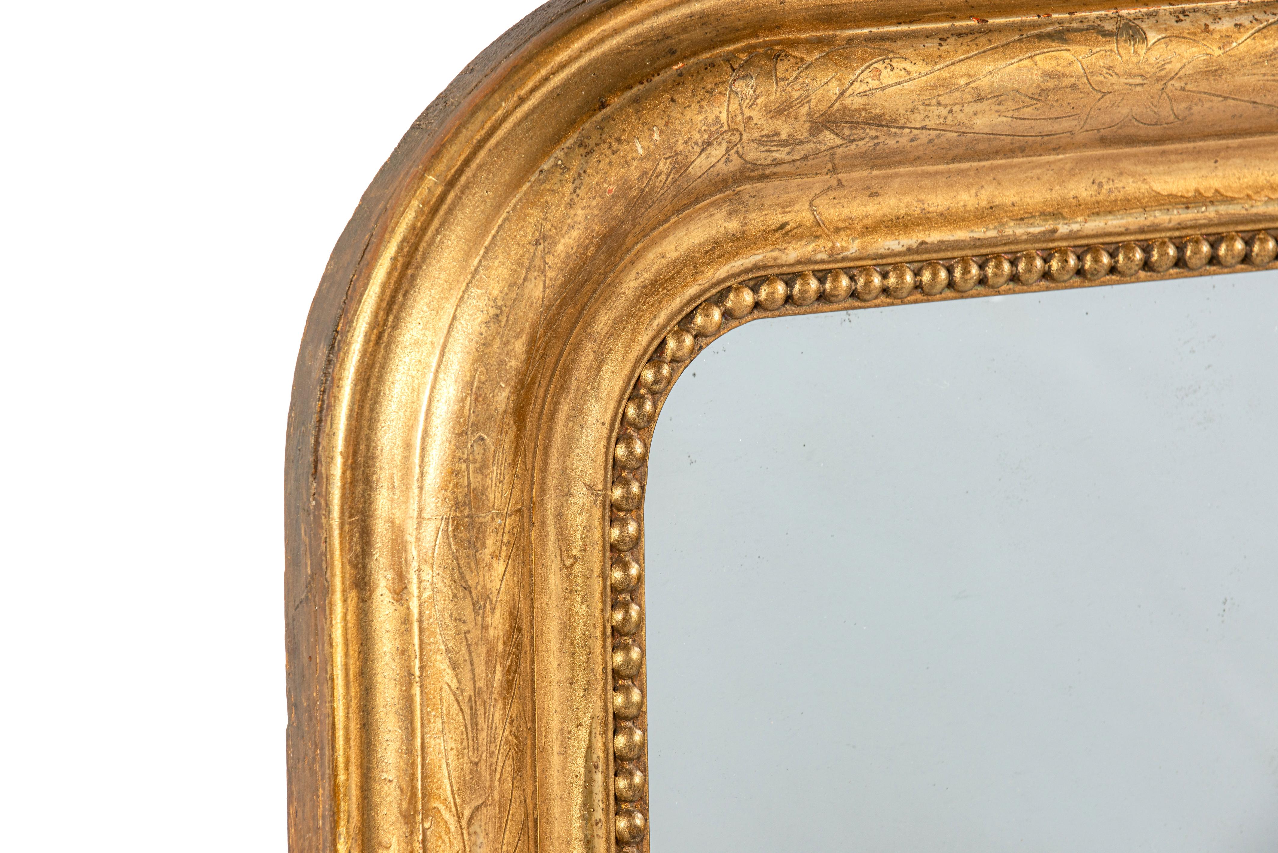Gilt Antique mid 19th century  Pale Gold  Silvered French Louis Philippe  Mirror For Sale