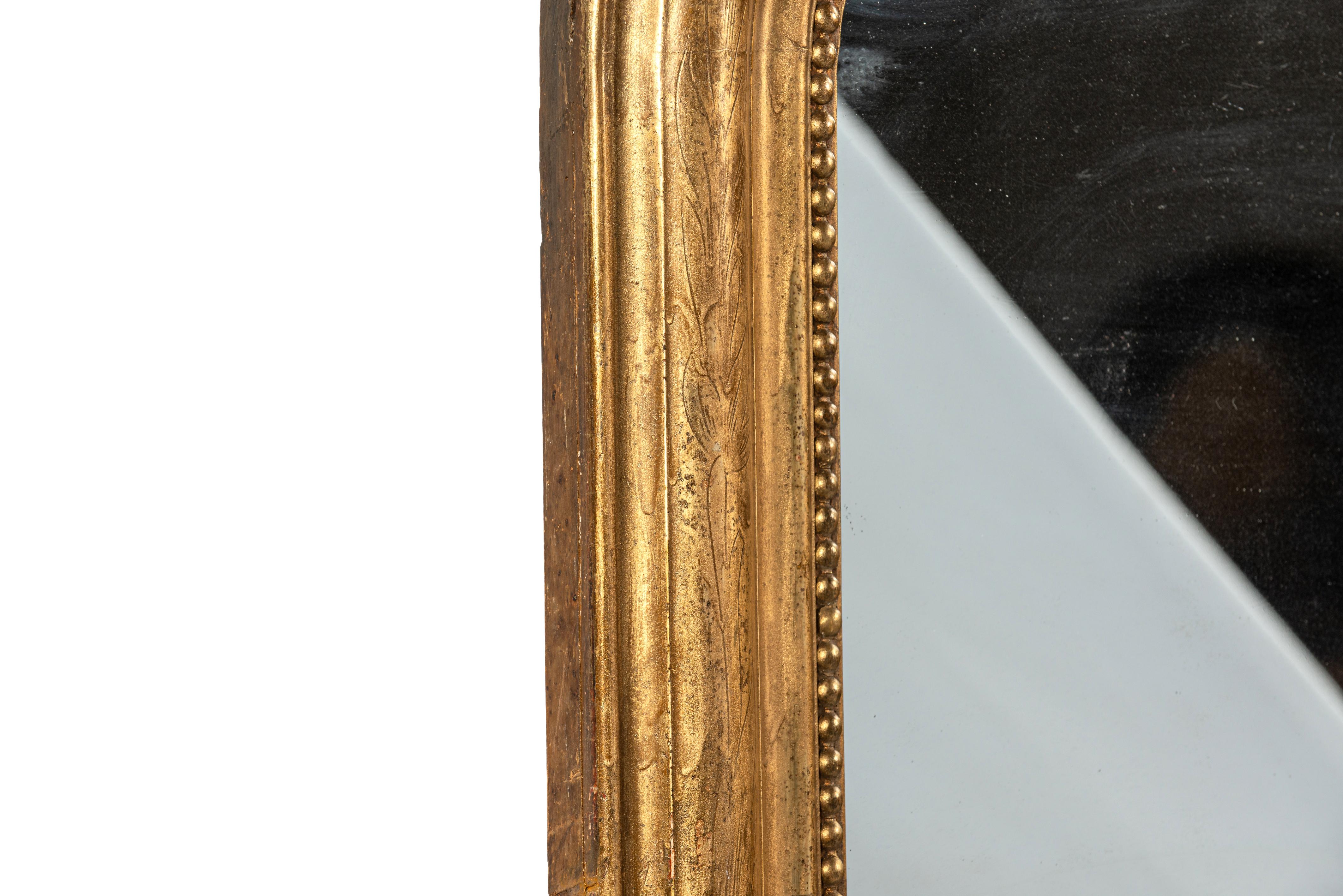 Gesso Antique mid 19th century  Pale Gold  Silvered French Louis Philippe  Mirror For Sale