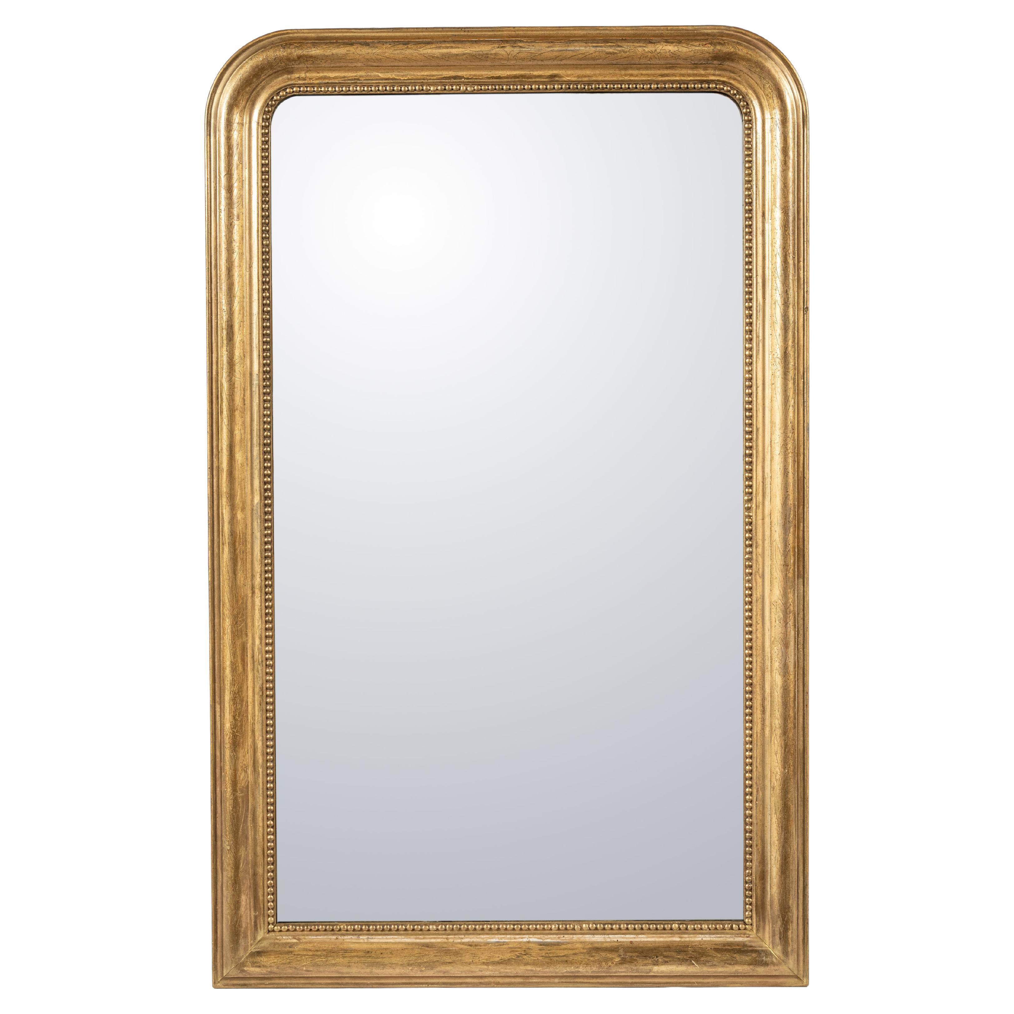 Antique mid 19th century  Pale Gold  Silvered French Louis Philippe  Mirror